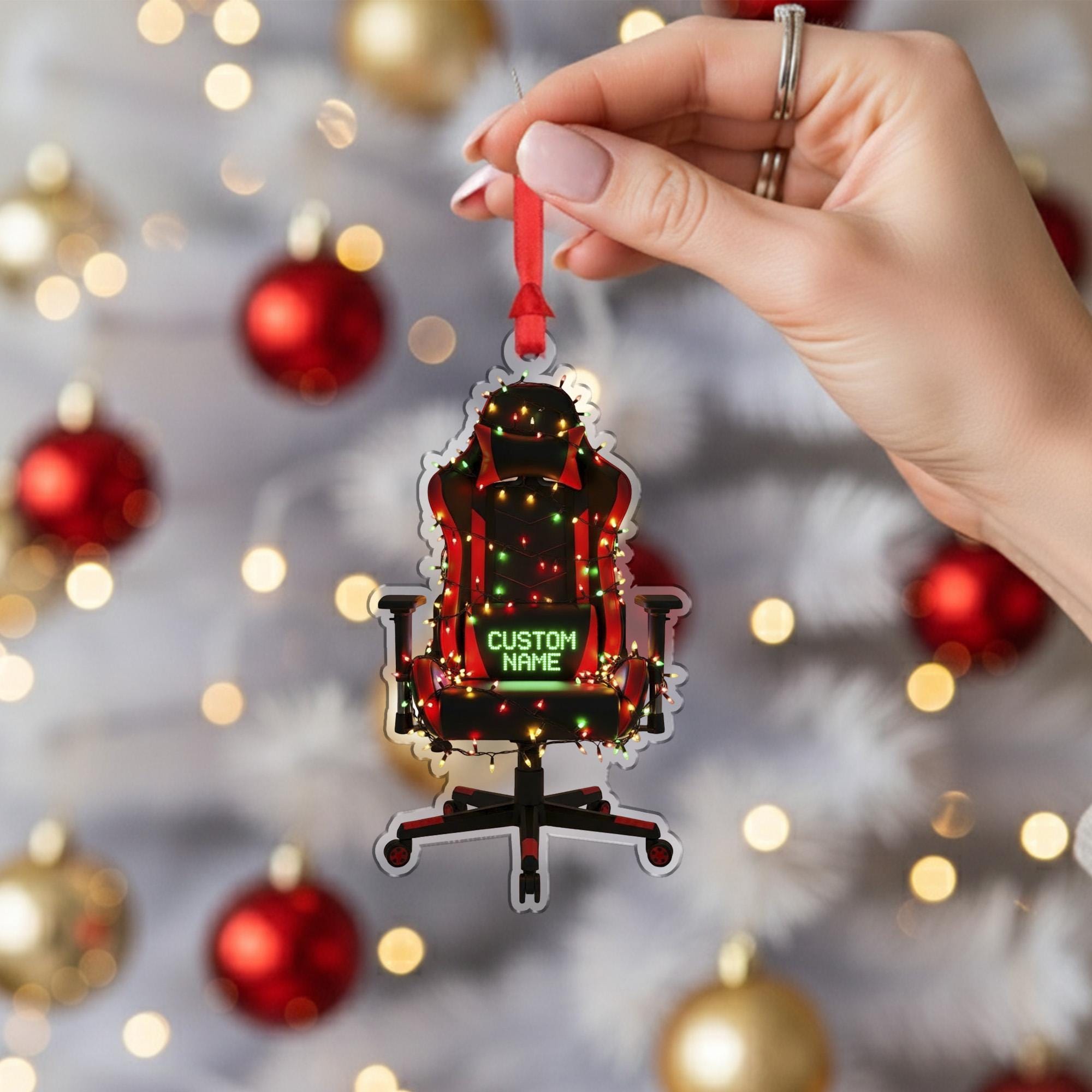 Personalized Gaming Chair Ornament – Custom Name Gamer Christmas Gift for PC Setup Decor
