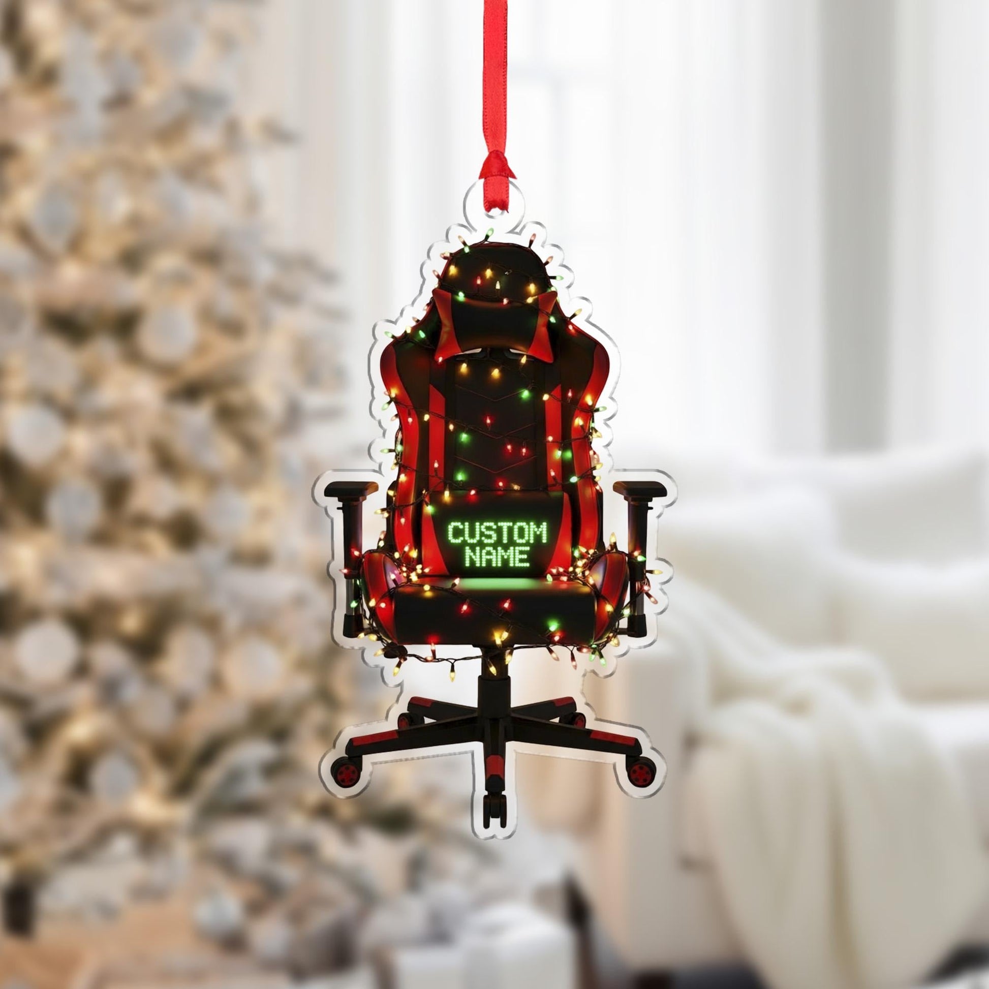 Personalized Gaming Chair Ornament – Custom Name Gamer Christmas Gift for PC Setup Decor