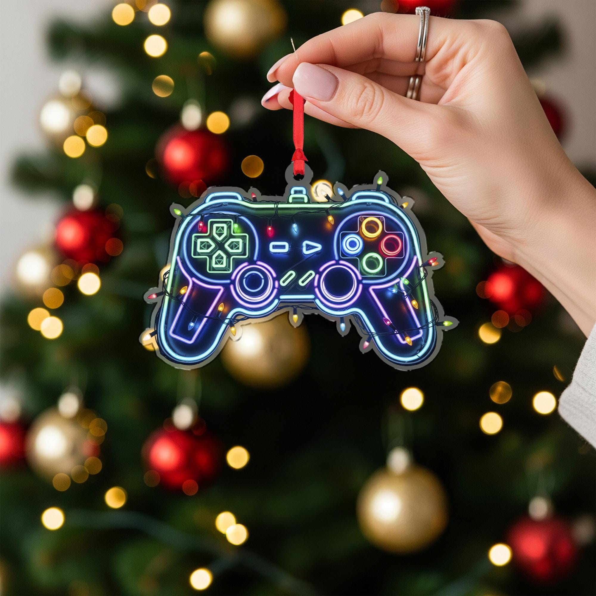Gaming Controller Christmas Ornament – Neon Gamer Tree Decor Video Game Gift