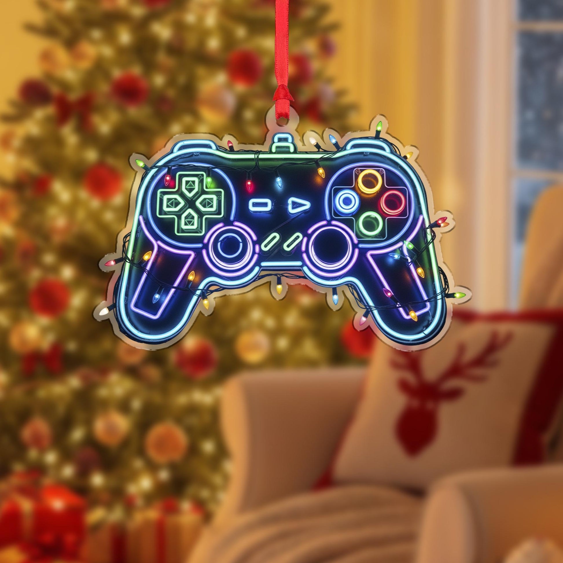 Gaming Controller Christmas Ornament – Neon Gamer Tree Decor Video Game Gift