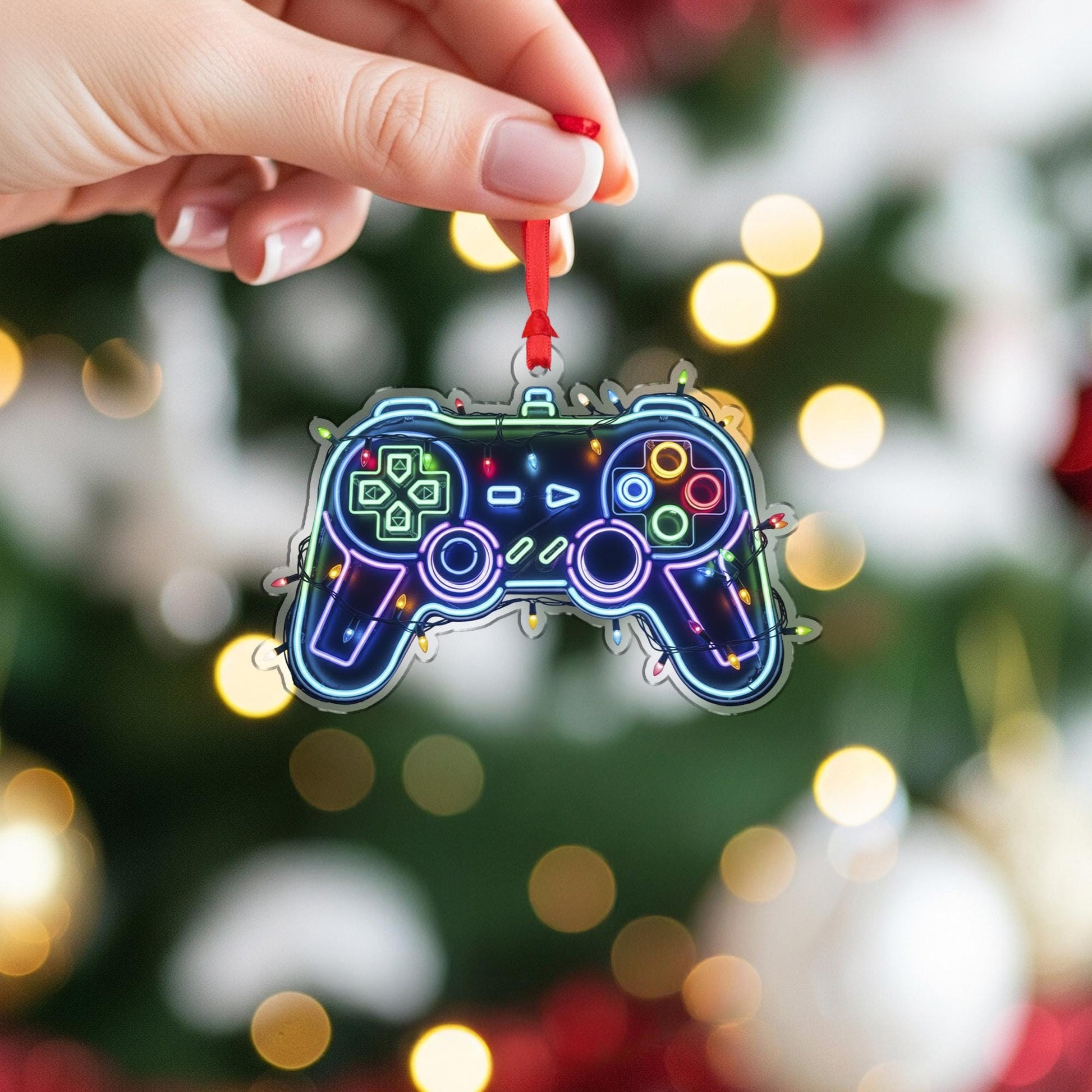 Gaming Controller Christmas Ornament – Neon Gamer Tree Decor Video Game Gift