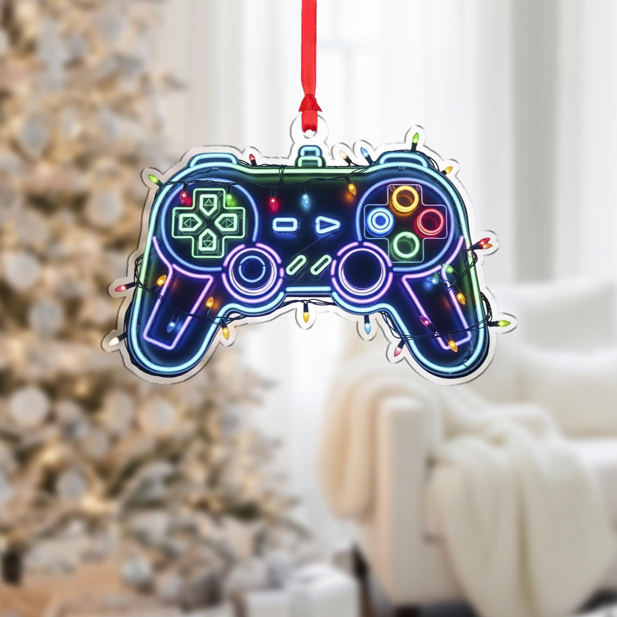 Gaming Controller Christmas Ornament – Neon Gamer Tree Decor Video Game Gift