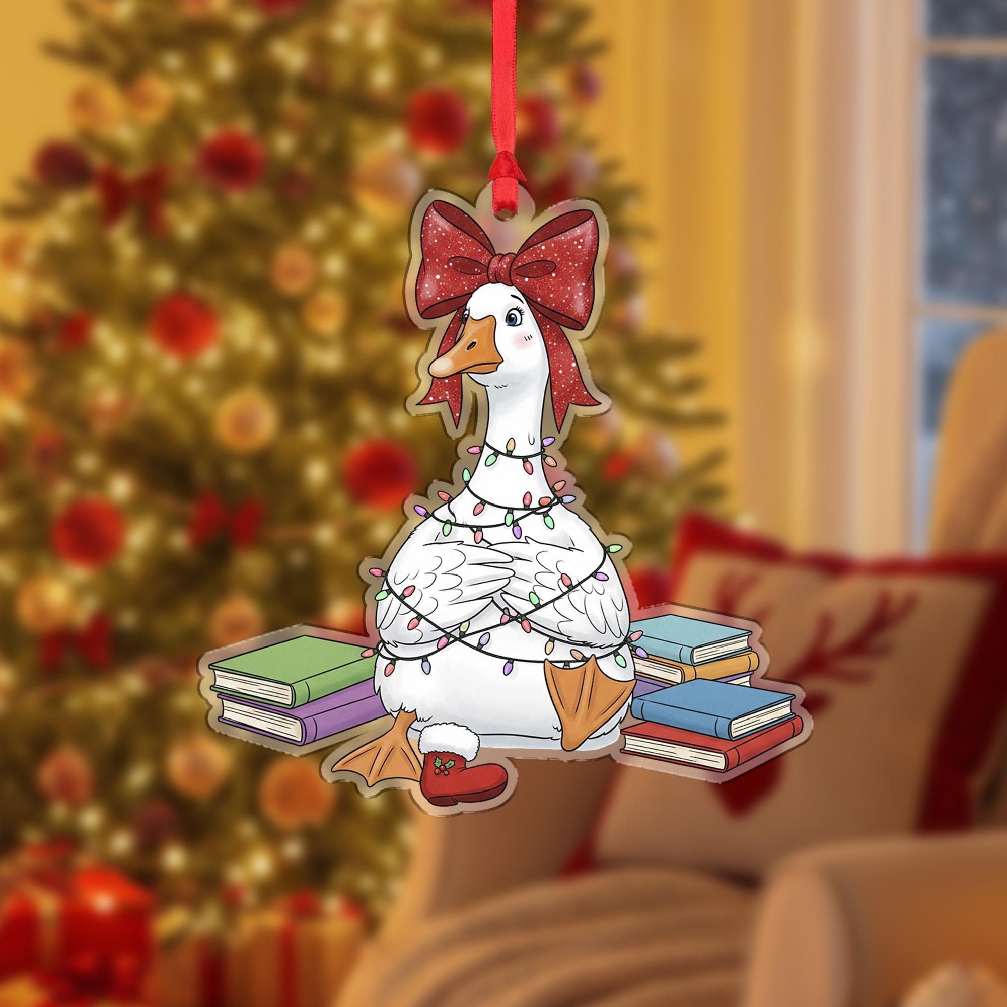 Book Lover Goose Christmas Ornament – Funny Reading Decor Gift for Readers and Bookworms
