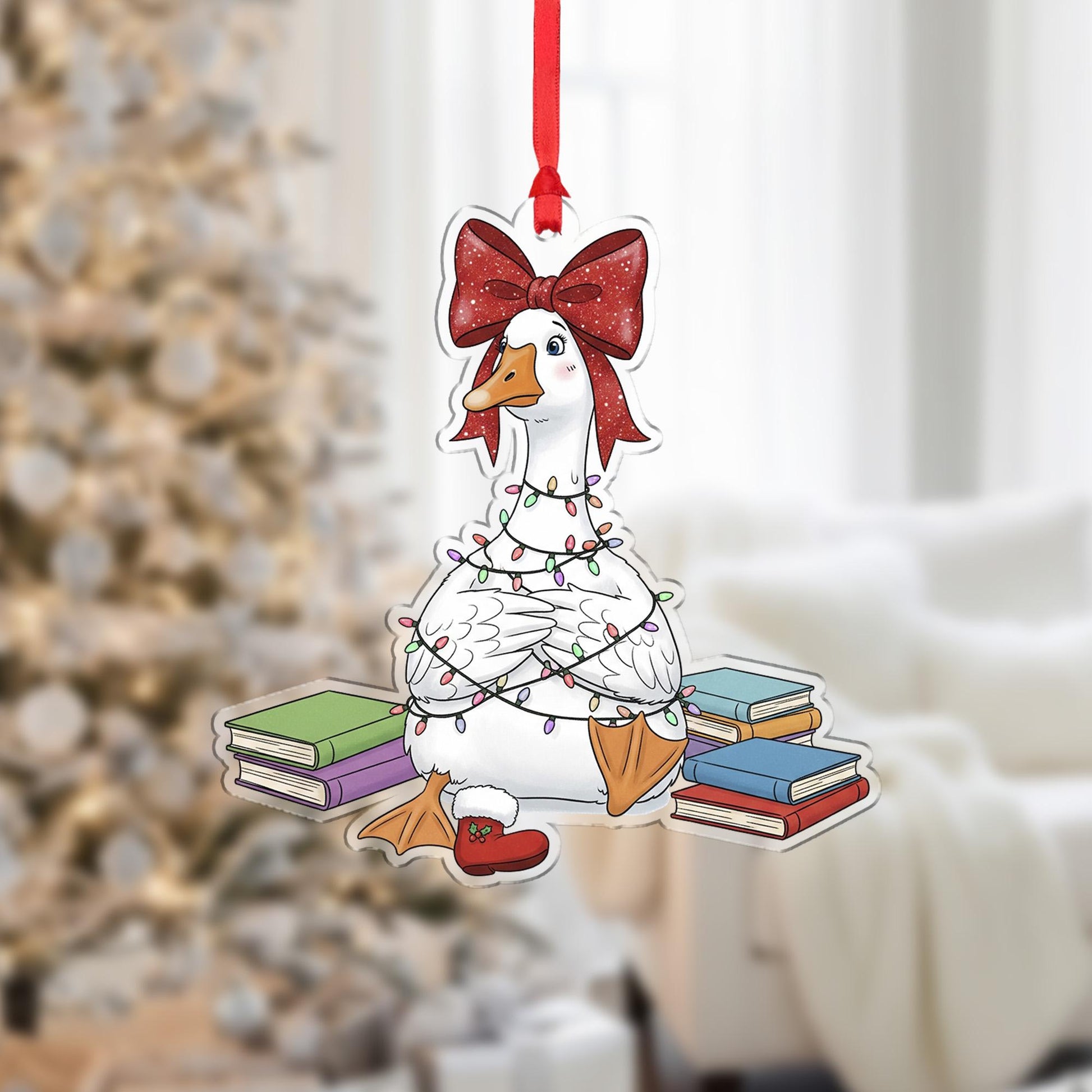 Book Lover Goose Christmas Ornament – Funny Reading Decor Gift for Readers and Bookworms