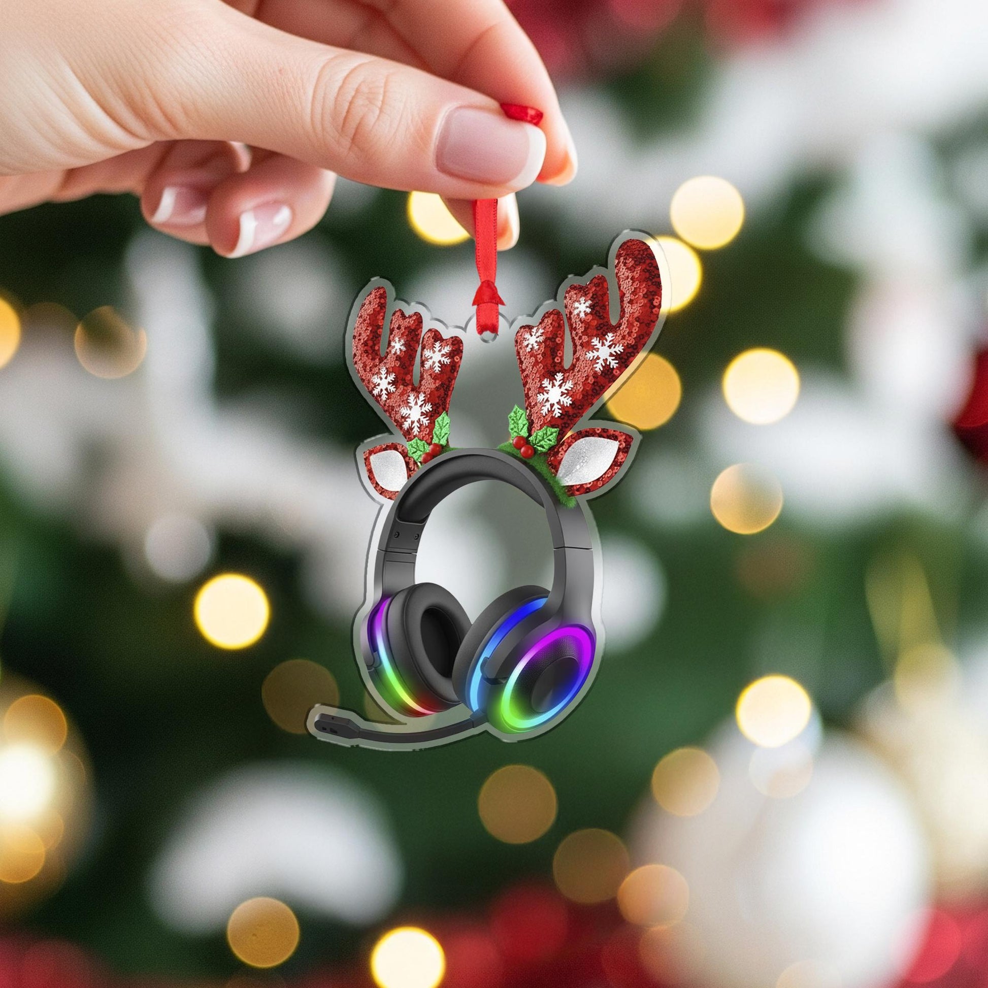 Gaming Headset Christmas Ornament – Funny Reindeer Gamer Tree Decor Gift for Streamers
