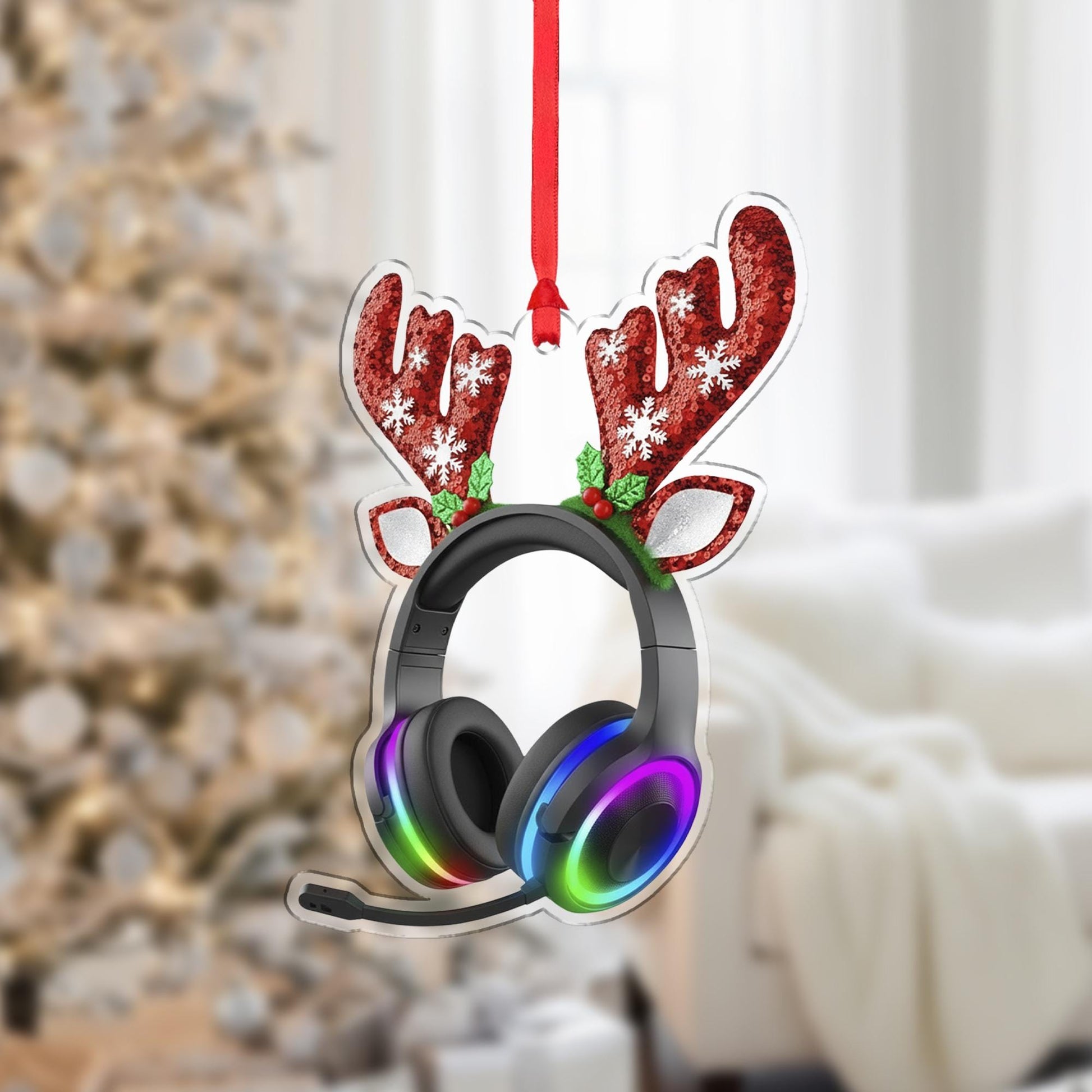 Gaming Headset Christmas Ornament – Funny Reindeer Gamer Tree Decor Gift for Streamers