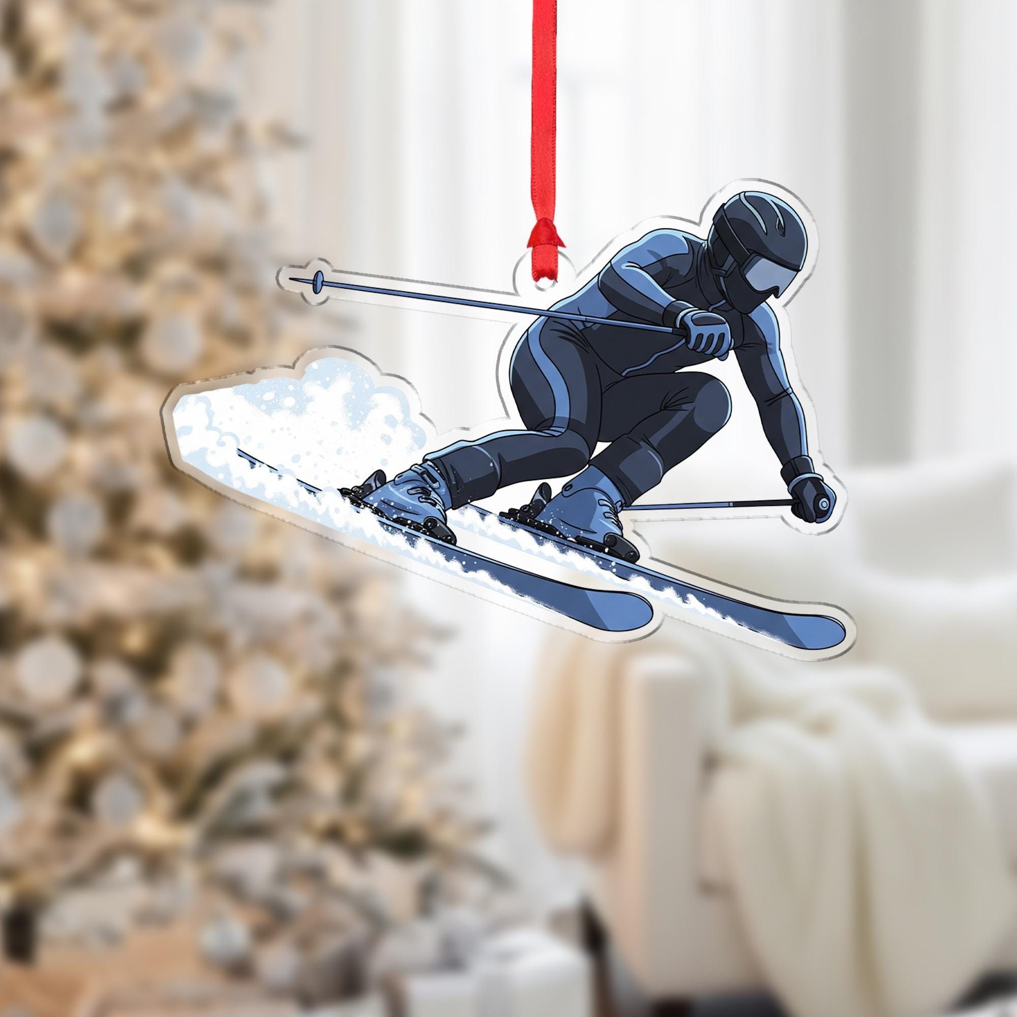 Skiing Christmas Ornament – Winter Sports Skier Tree Decor Gift for Ski Lovers