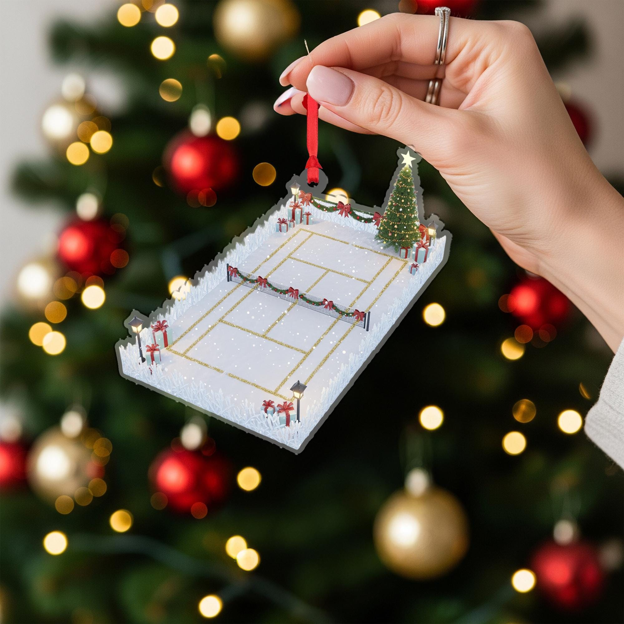 Tennis Court Christmas Ornament – Holiday Tree Decor Gift for Tennis Players and Coaches
