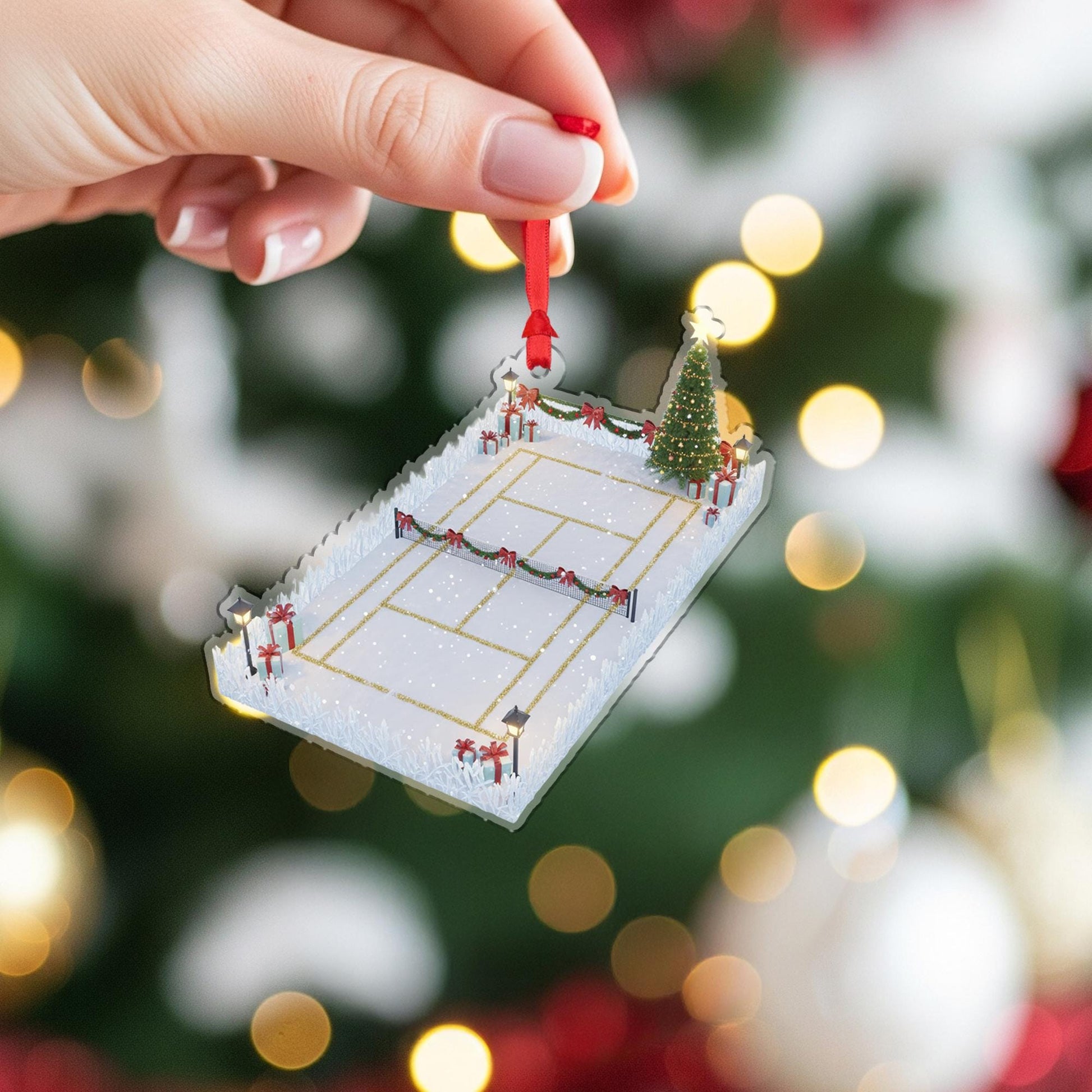 Tennis Court Christmas Ornament – Holiday Tree Decor Gift for Tennis Players and Coaches