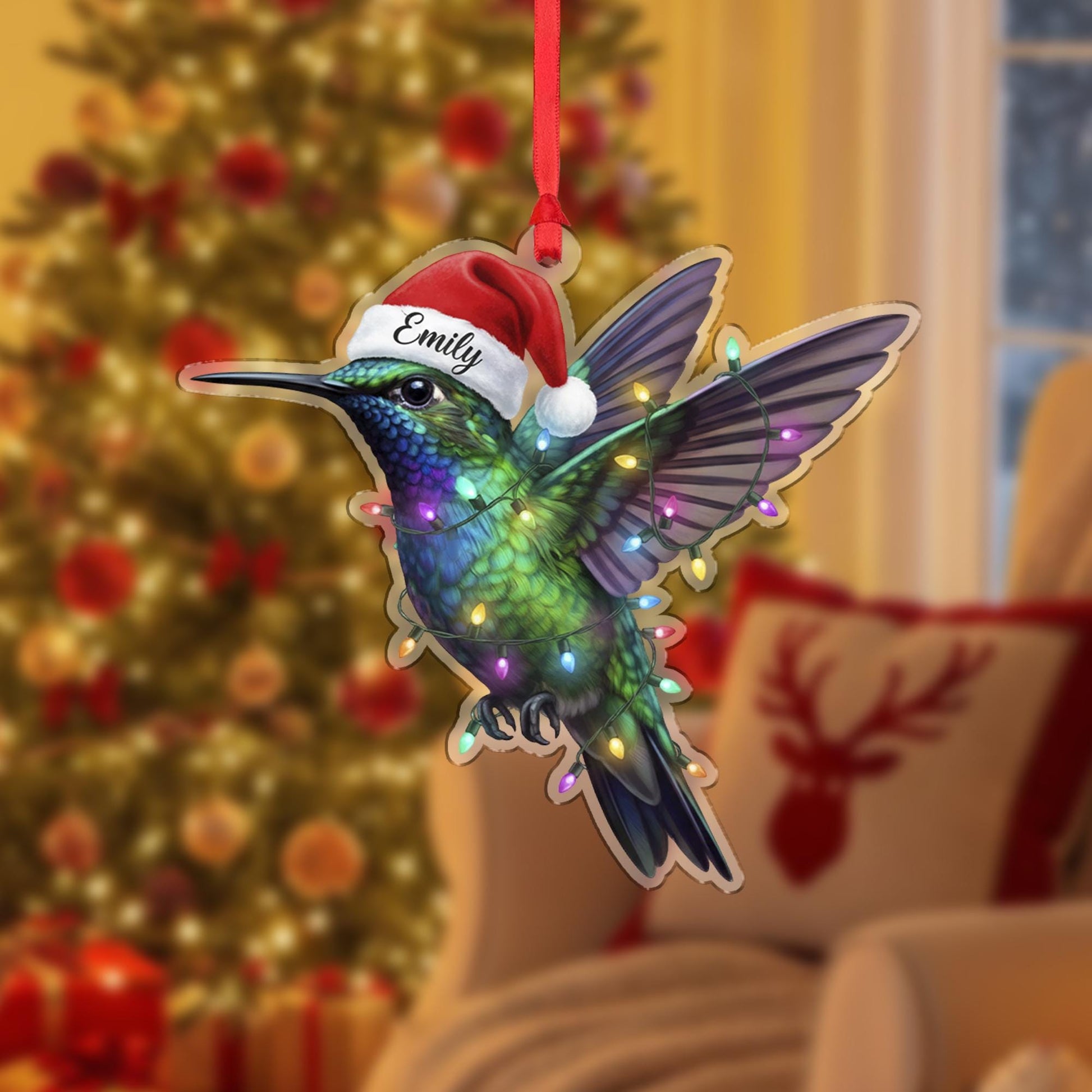 Personalized Hummingbird Christmas Ornament with Name | Holiday Gift | Custom Tree Decoration