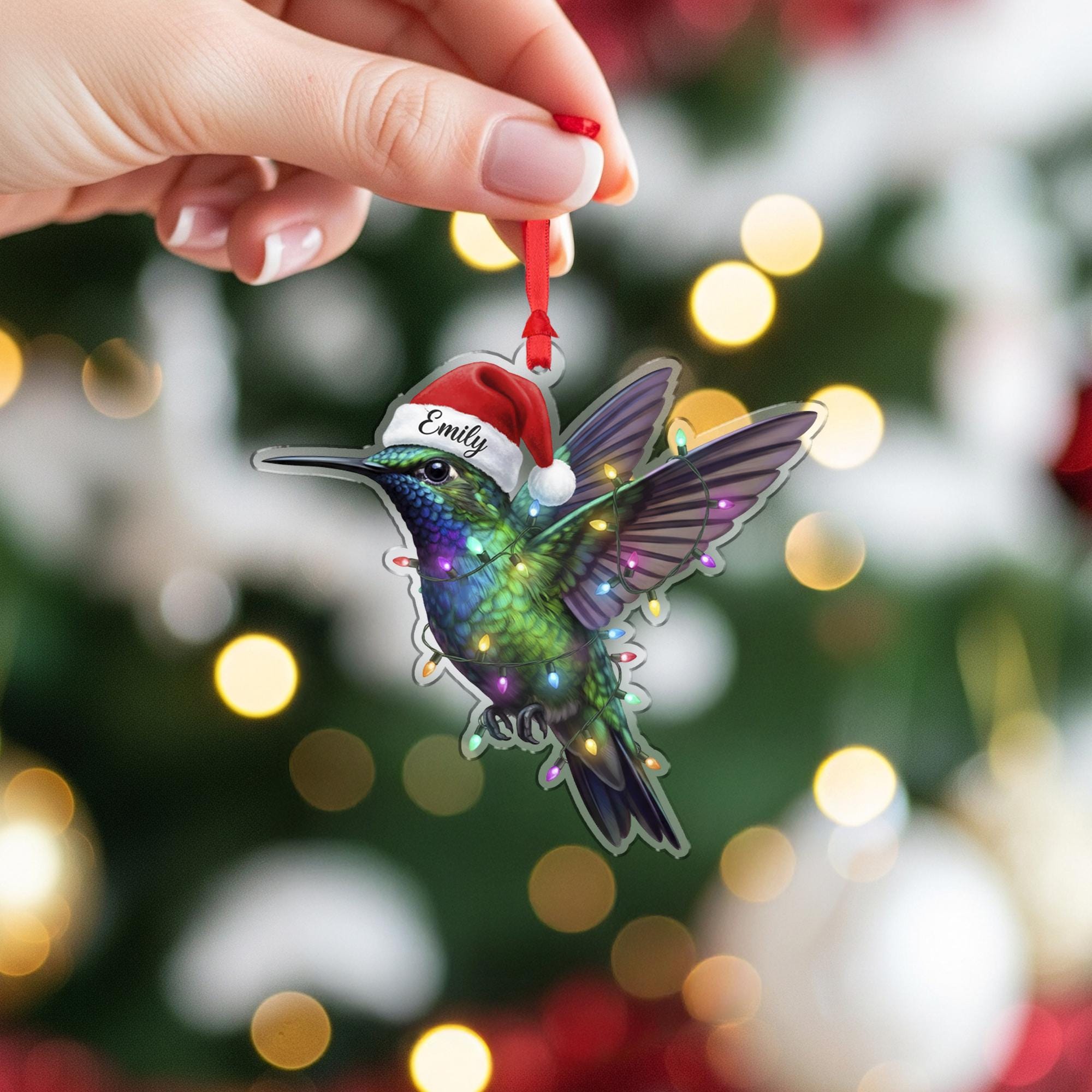 Personalized Hummingbird Christmas Ornament with Name | Holiday Gift | Custom Tree Decoration