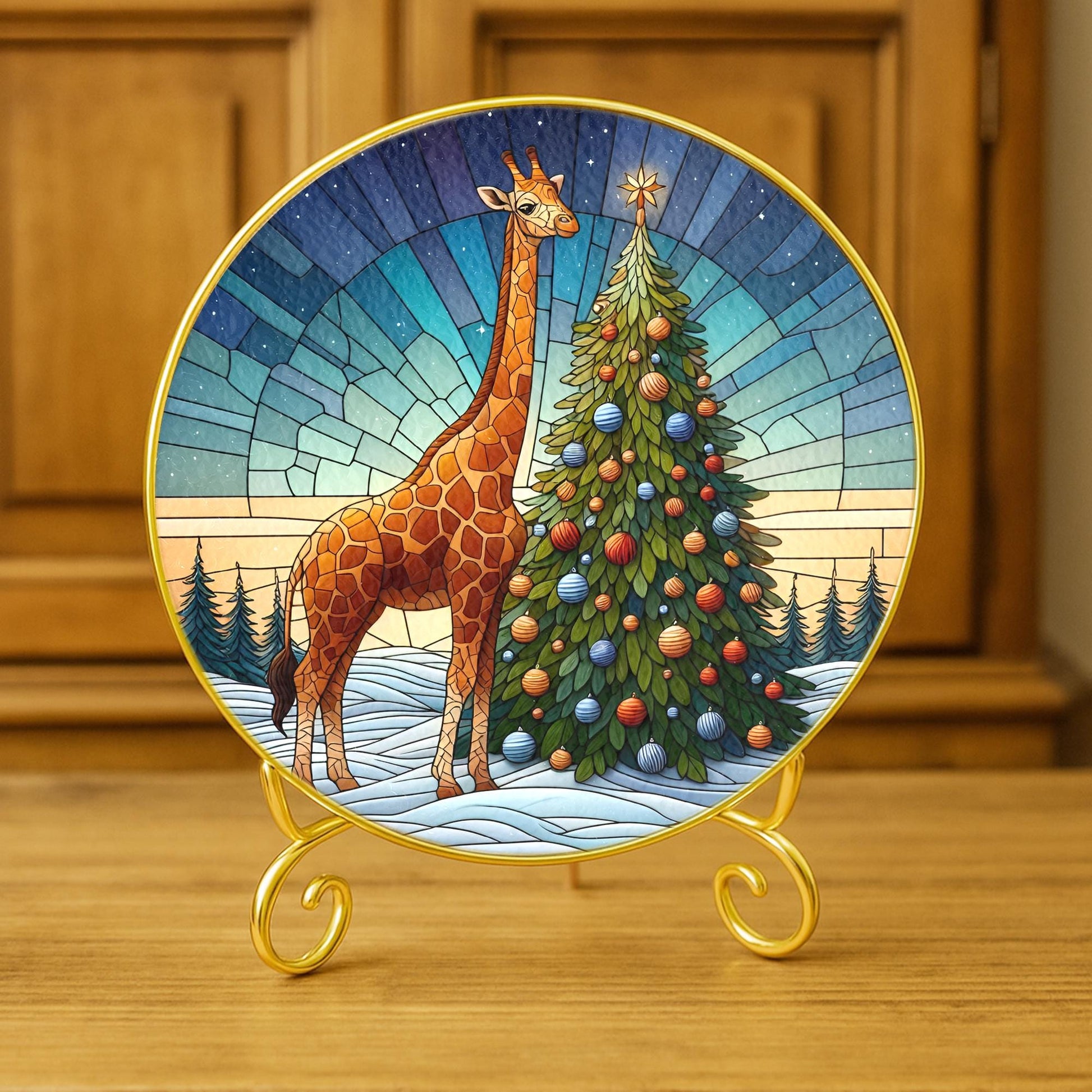 Glass Suncatcher Giraffe Christmas Tree Holiday Window Decor