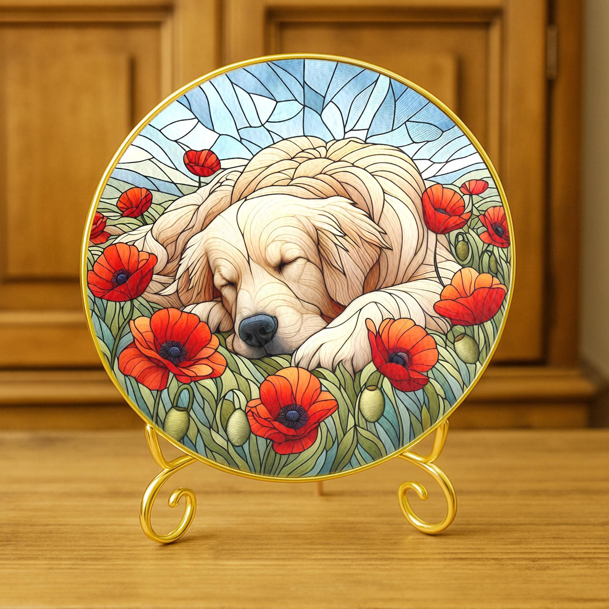 Dog Suncatcher with Poppies , Golden Retriever Gift, Pet Memorial Home Decor