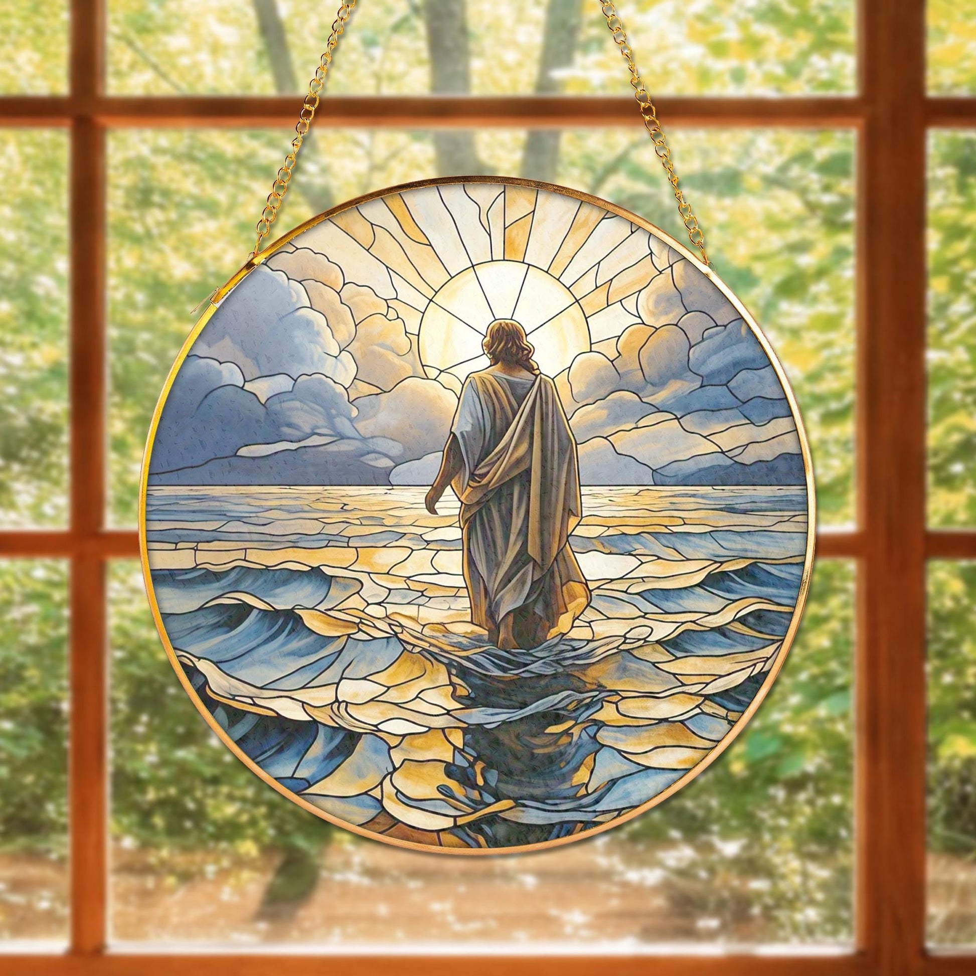 Jesus Glass Suncatcher Christian Window Hanging Decor