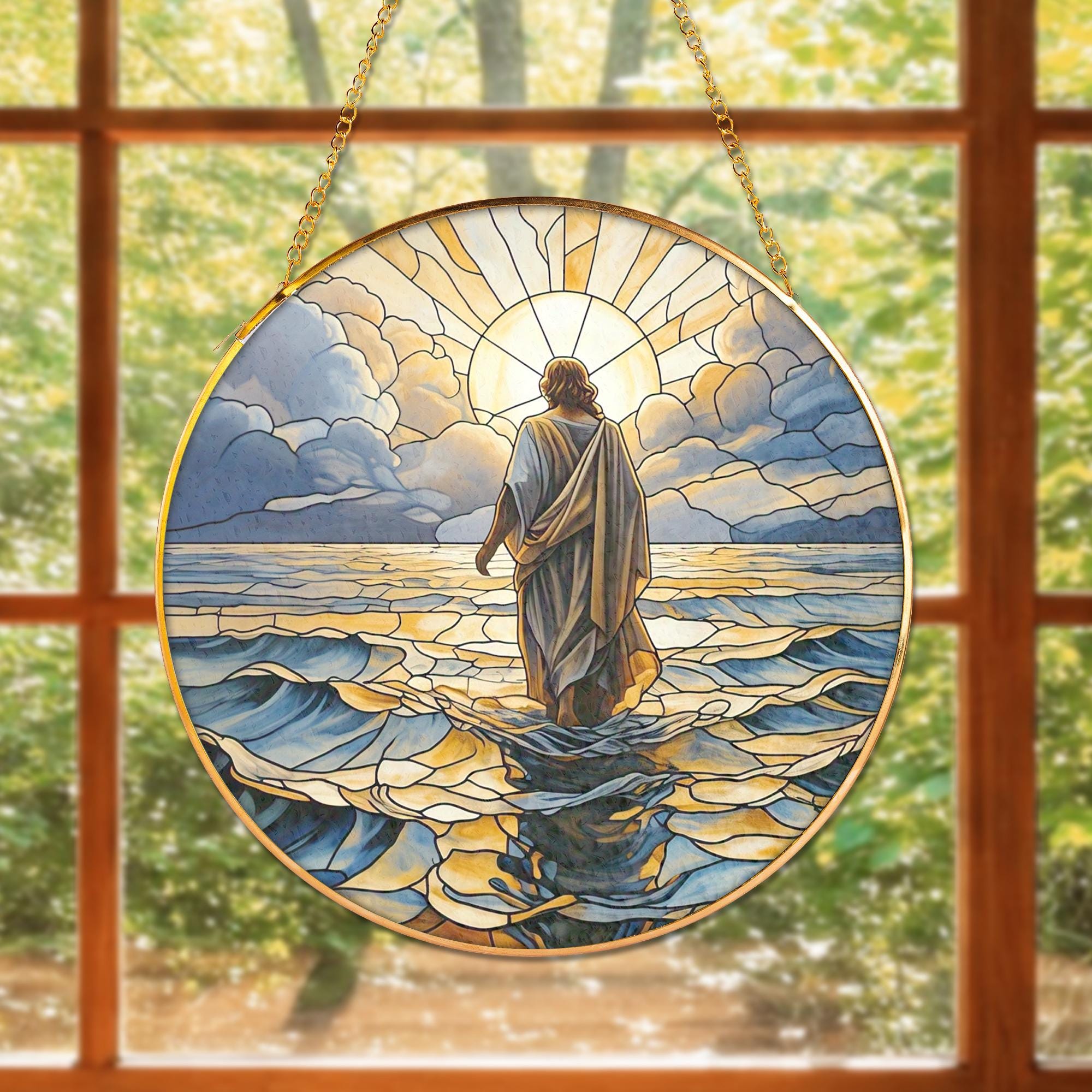 Jesus Glass Suncatcher Christian Window Hanging Decor