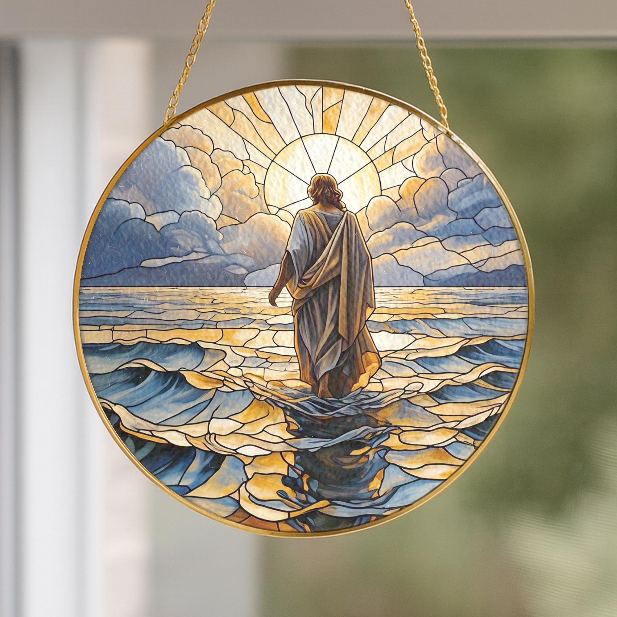 Jesus Glass Suncatcher Christian Window Hanging Decor