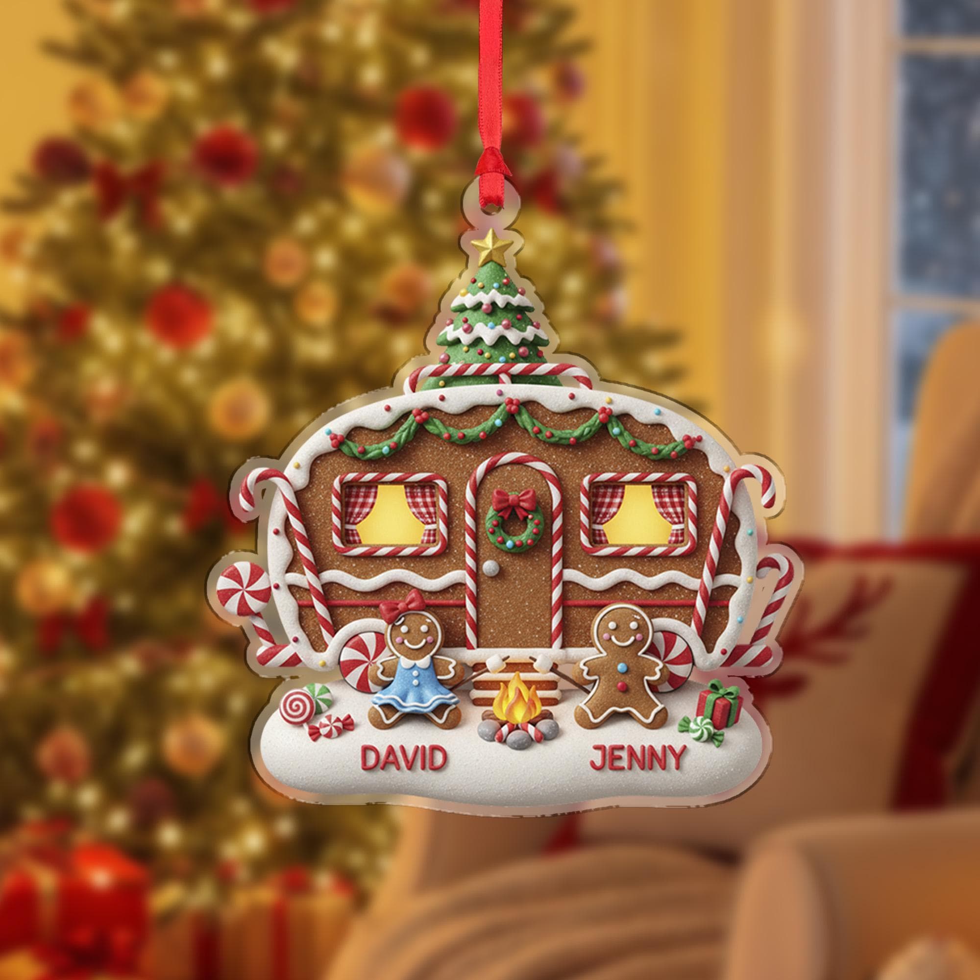 Personalized Camping Gingerbread Couple Christmas – Christmas House Ornament with Names