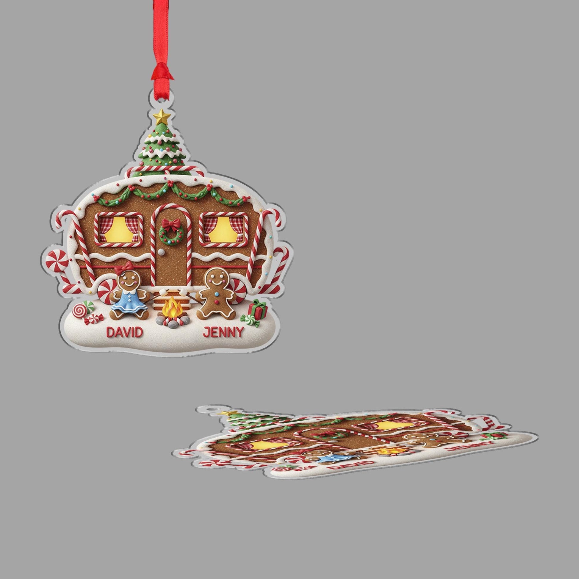 Personalized Camping Gingerbread Couple Christmas – Christmas House Ornament with Names