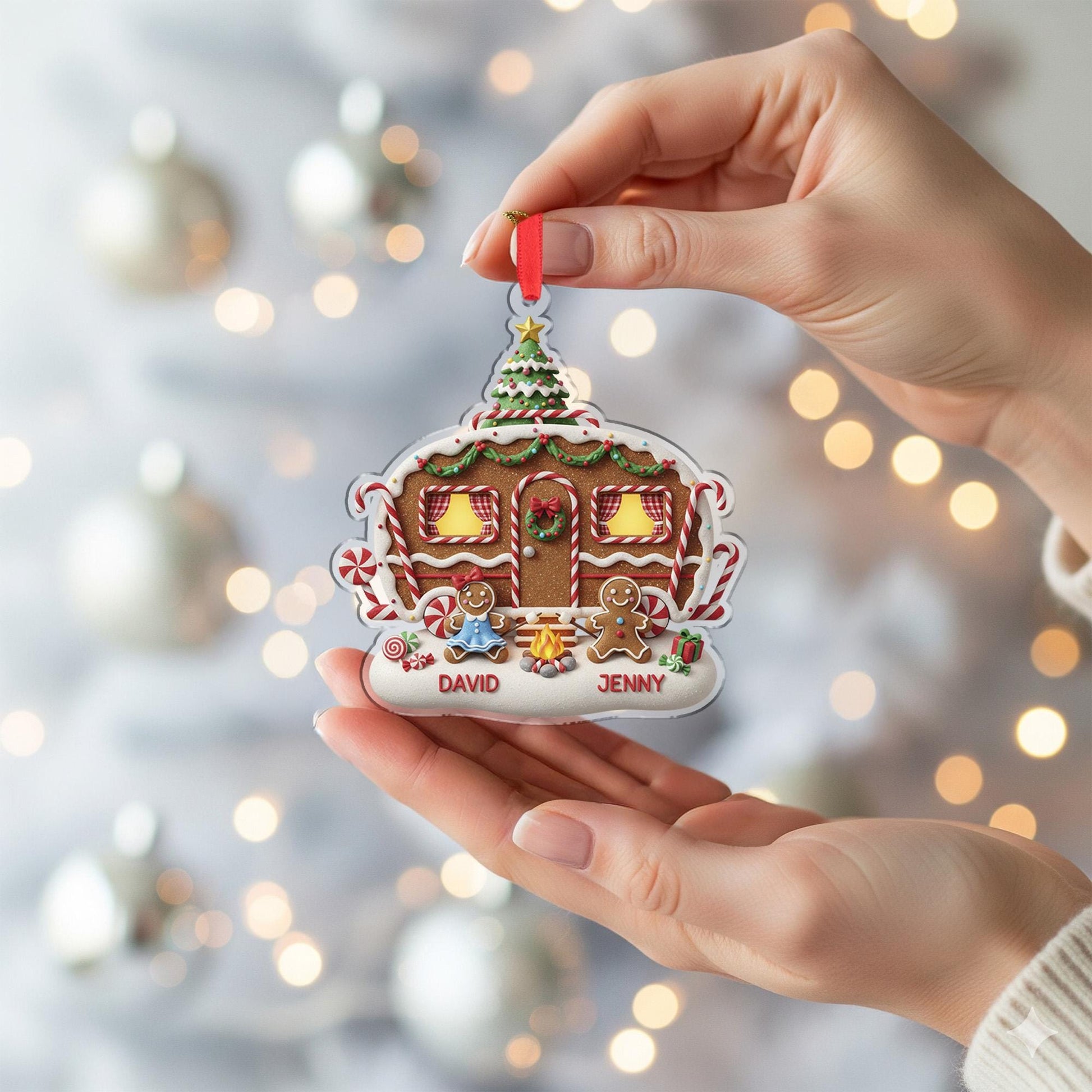 Personalized Camping Gingerbread Couple Christmas – Christmas House Ornament with Names