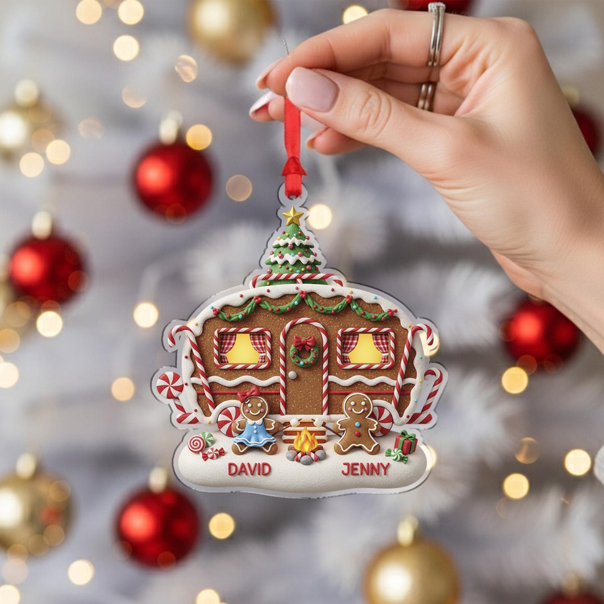Personalized Camping Gingerbread Couple Christmas – Christmas House Ornament with Names