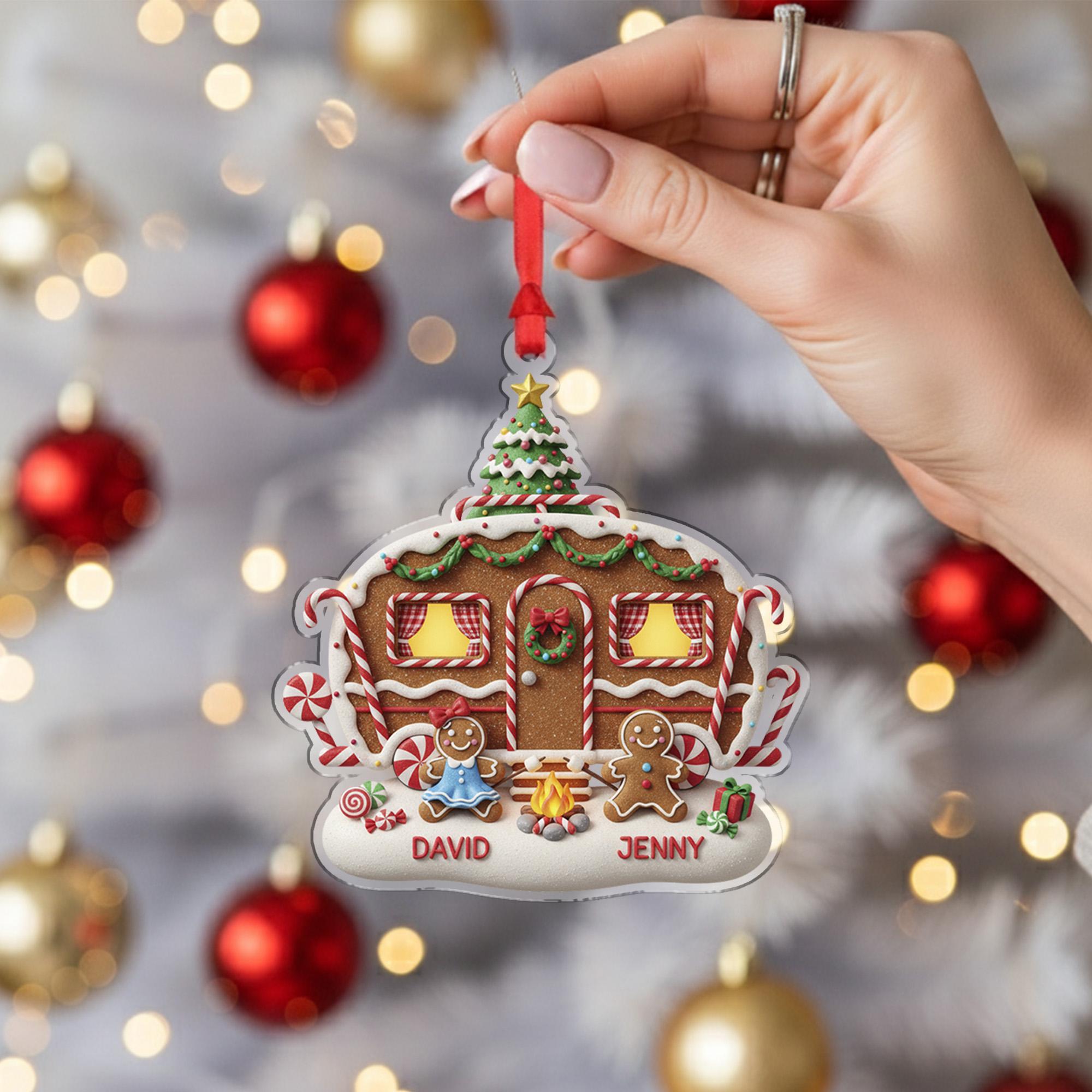 Personalized Camping Gingerbread Couple Christmas – Christmas House Ornament with Names