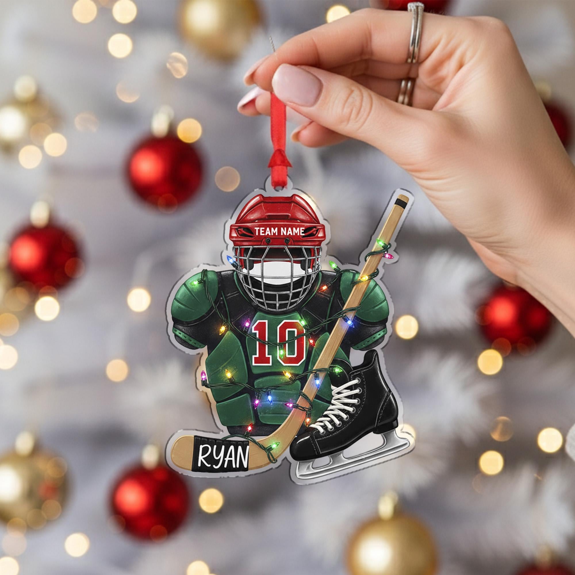 Personalized Hockey Ornament: Custom Player Number & Name