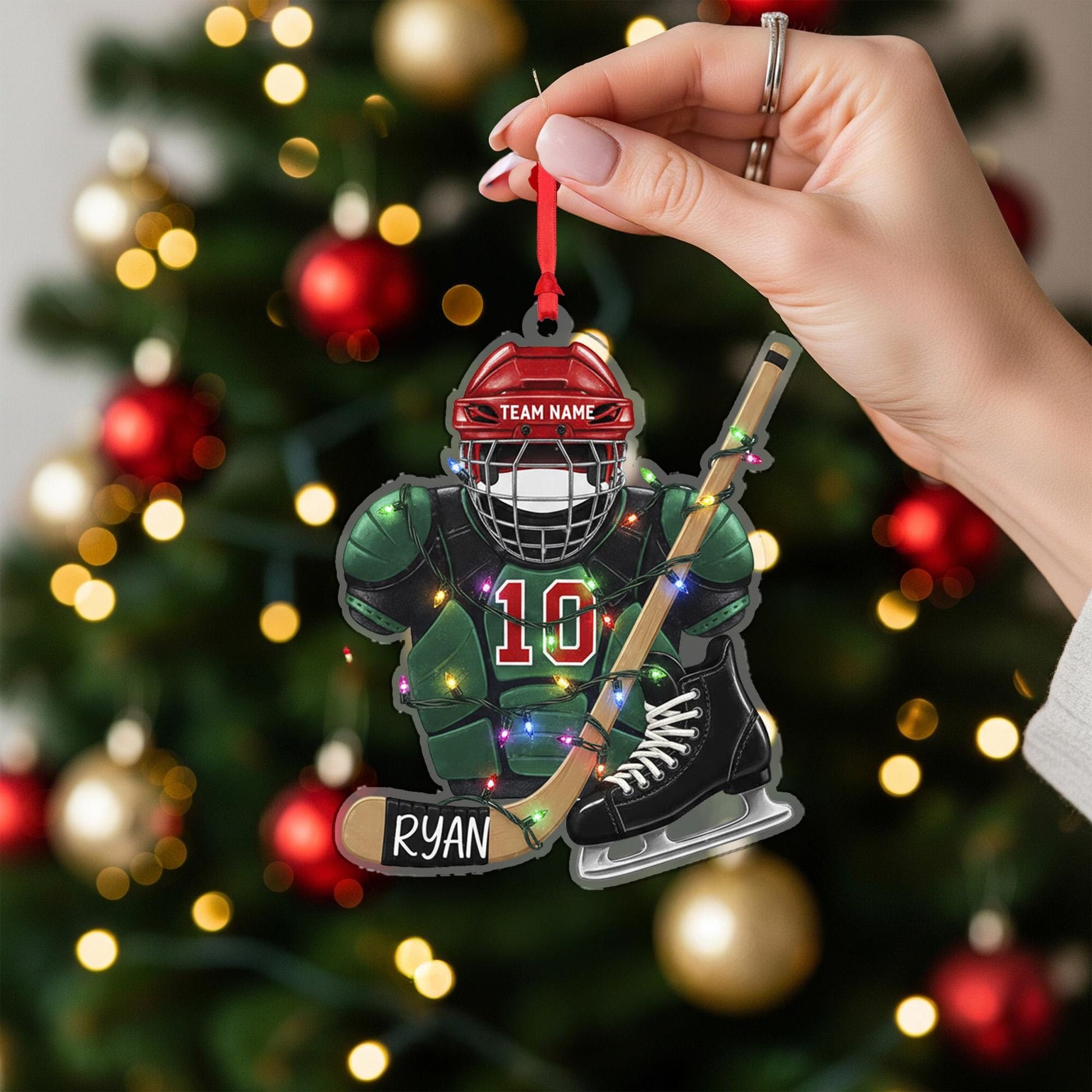Personalized Hockey Ornament: Custom Player Number & Name