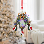 Duck Hunting Ornament: Mallard Christmas Decoration with Santa Hats and Holiday Lights