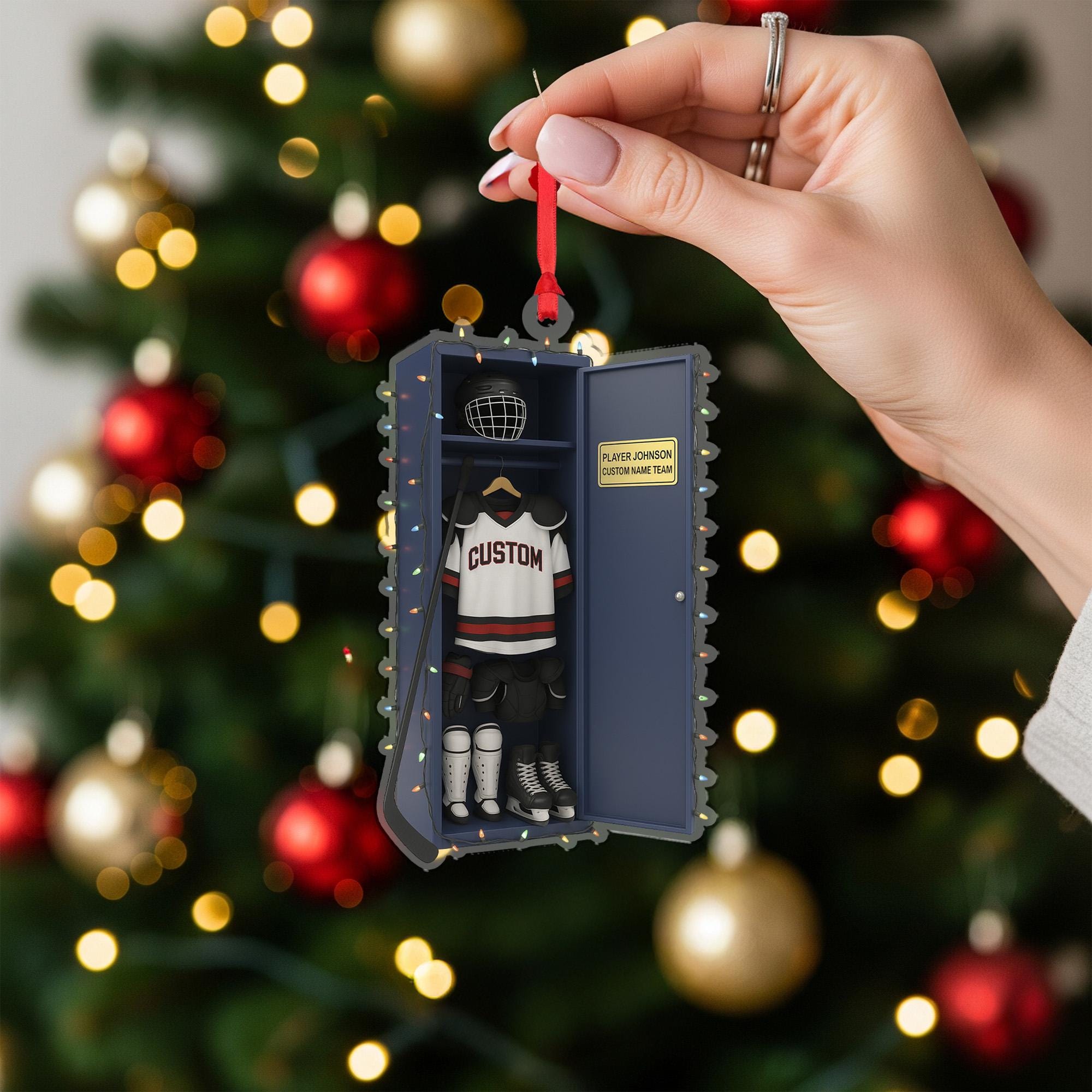 Personalized Hockey Locker Ornament –  Custom Christmas Tree Decoration with Player Name and Team