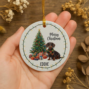 Personalized Ceramic Dog Christmas Ornament: Custom Pet Name, Tree & Lights