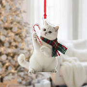 Cat Christmas Ornament – Holiday Tree Decoration with Candy Cane and Scarf Design