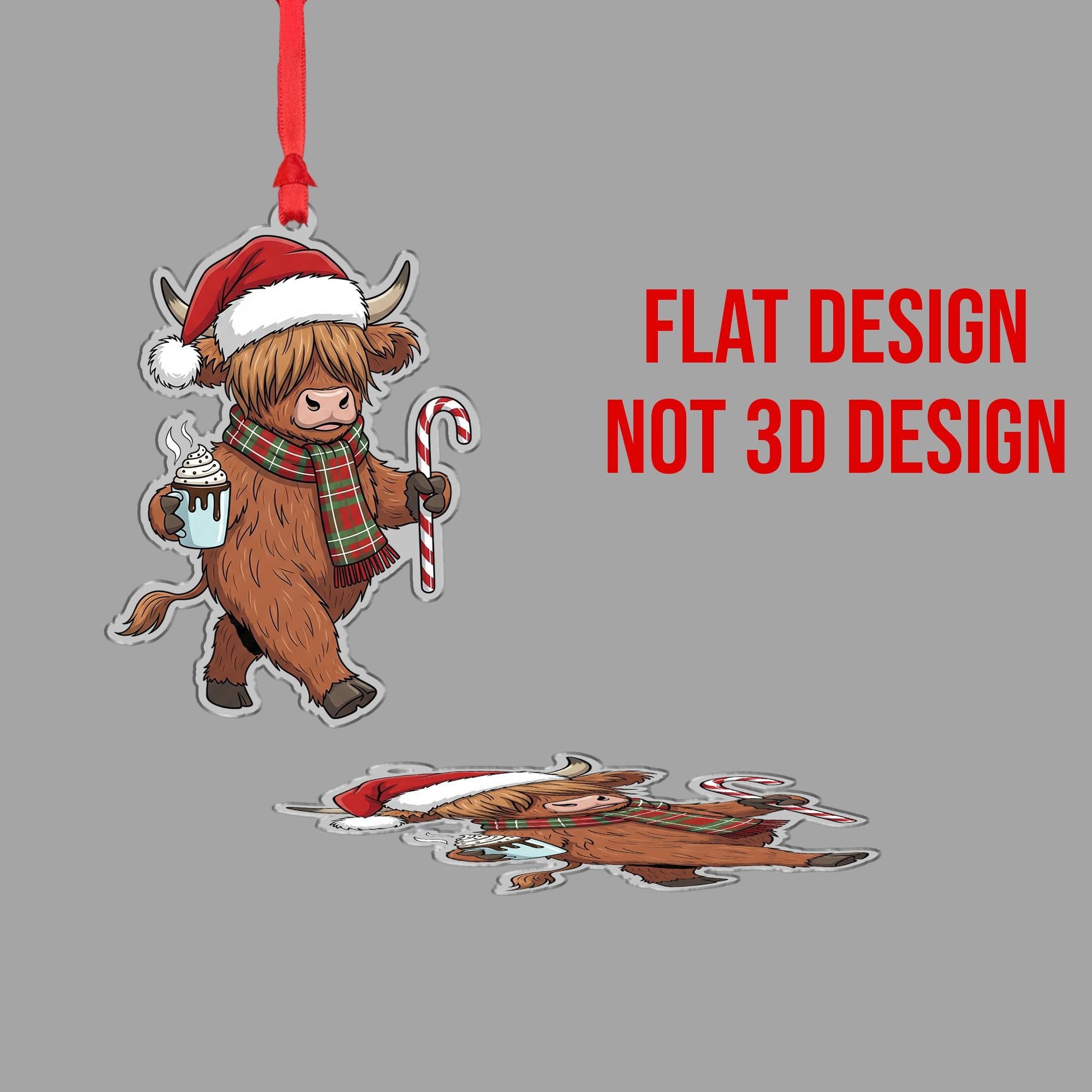 Christmas Ornament – Holiday Tree Decoration with Highland Cow, Candy Cane, and Hot Cocoa Design