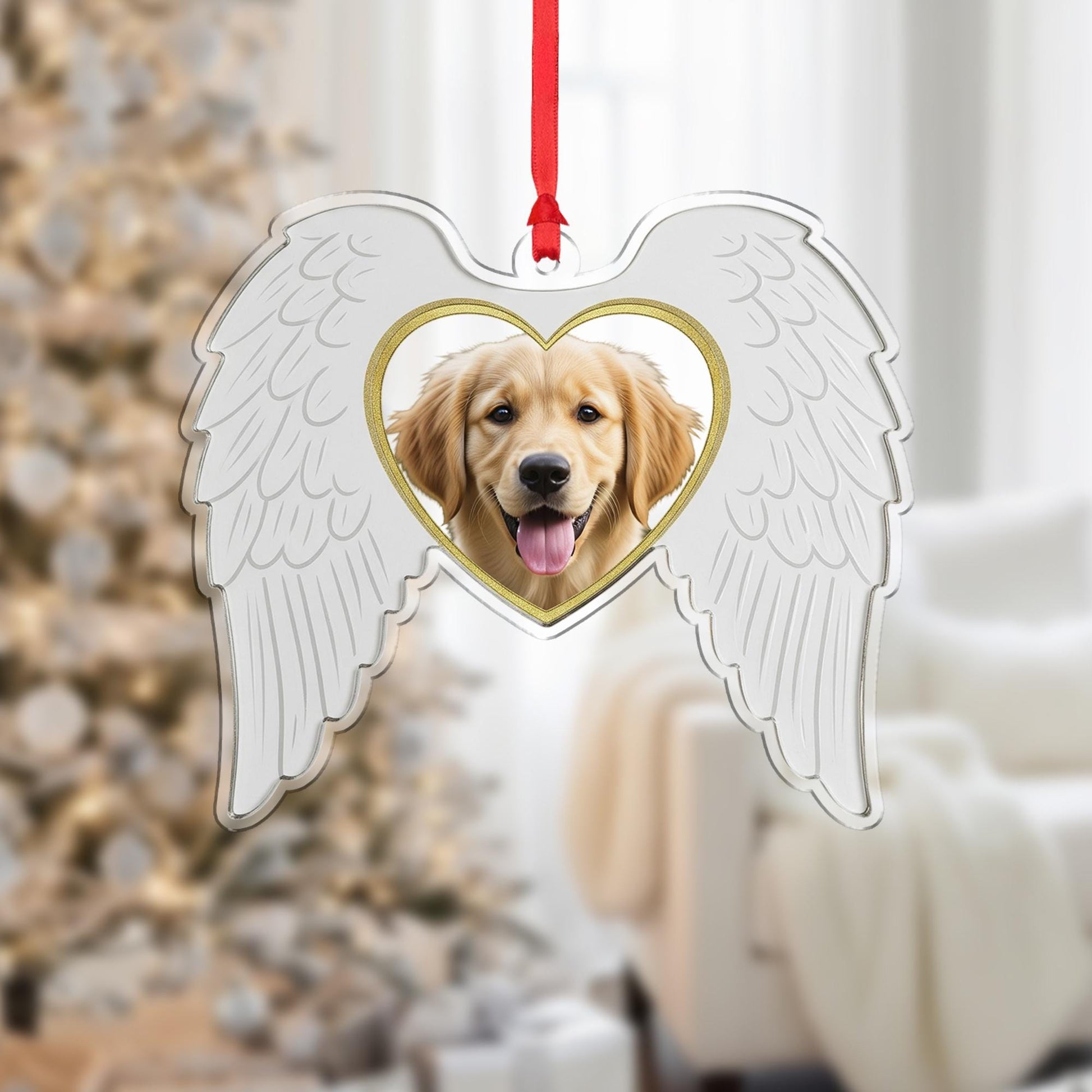 Angel Wings Photo Ornament Heart: Pet Portrait Hanging Decoration
