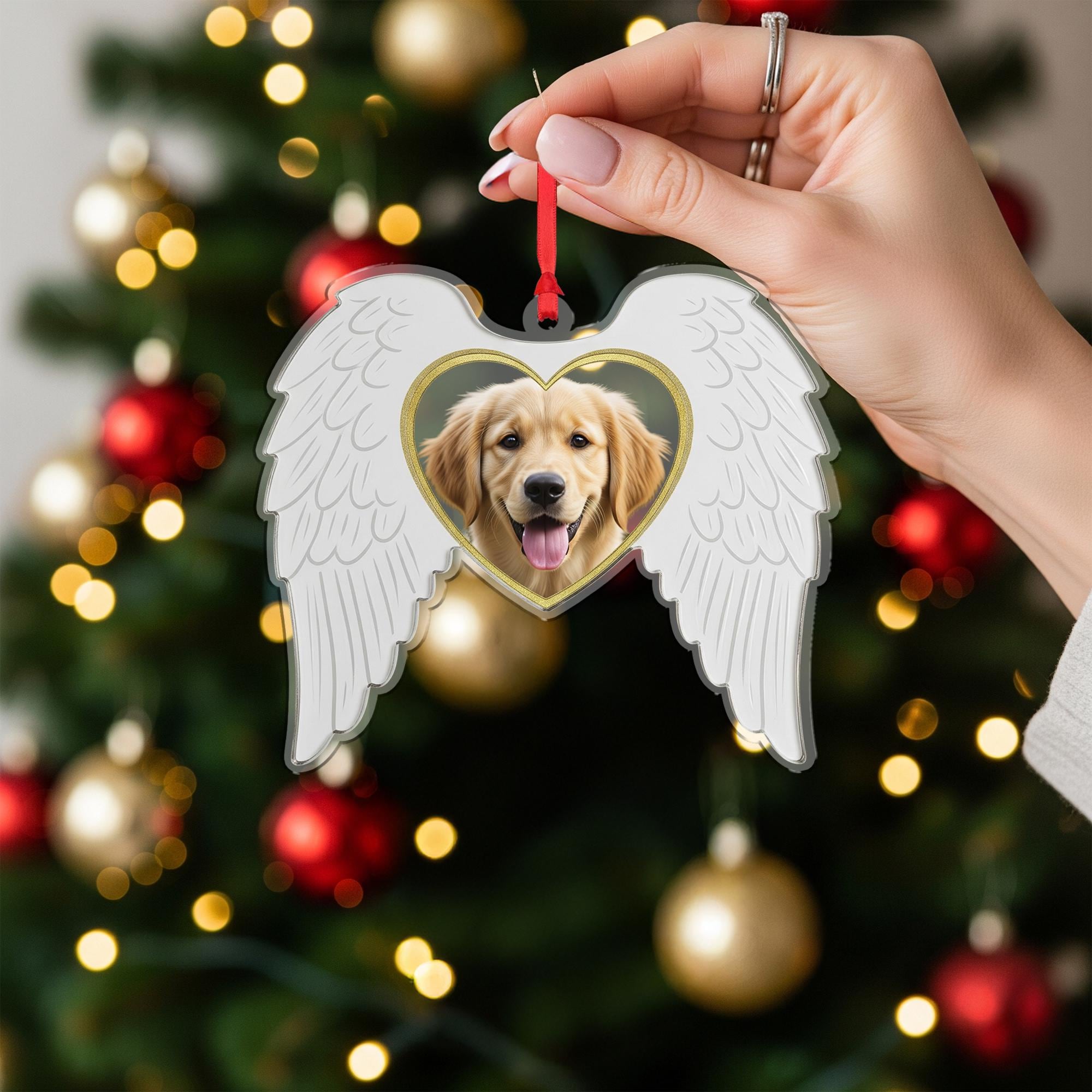 Angel Wings Photo Ornament Heart: Pet Portrait Hanging Decoration