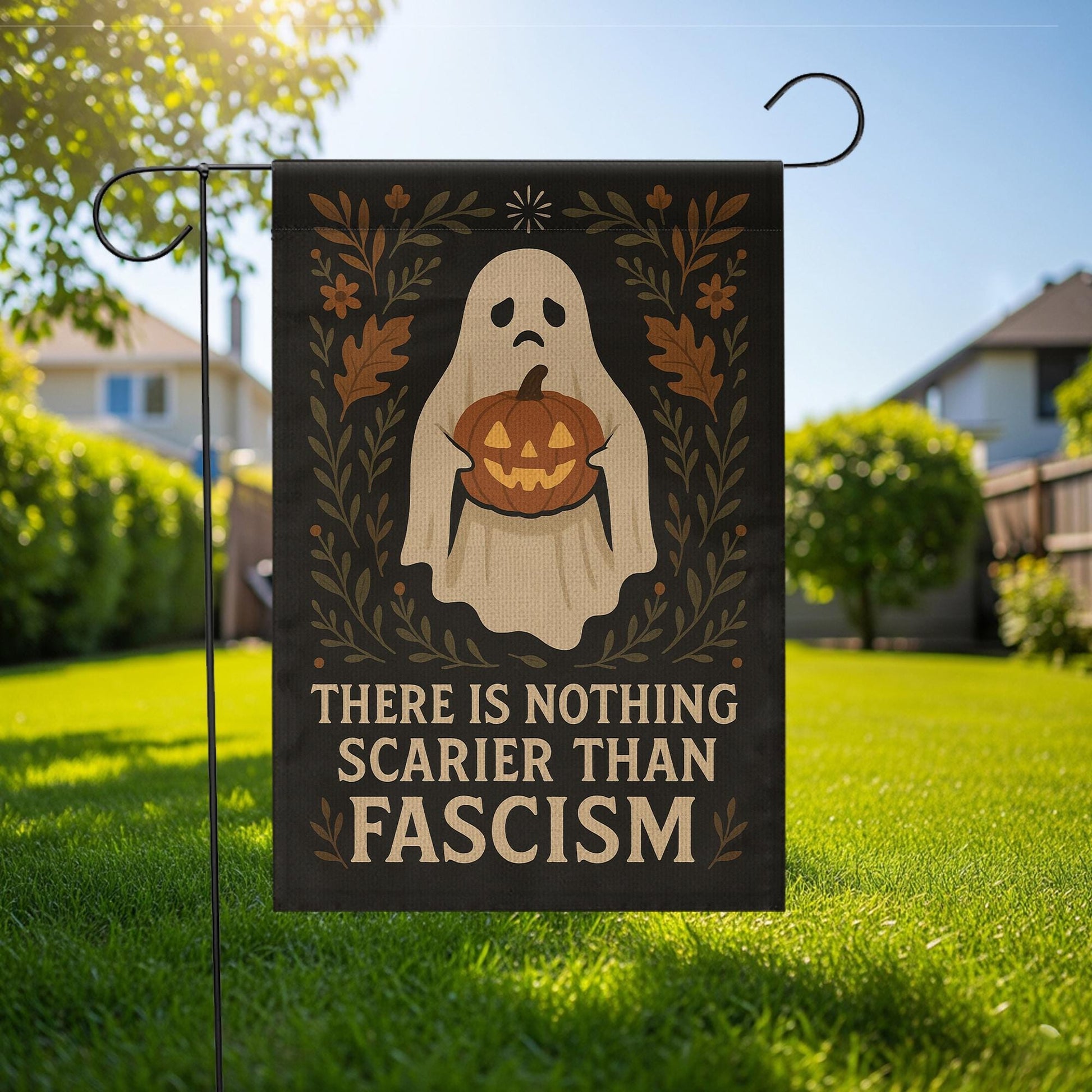 Halloween Garden Flag with Ghost and Pumpkin: Anti Fascism Outdoor Yard Decoration