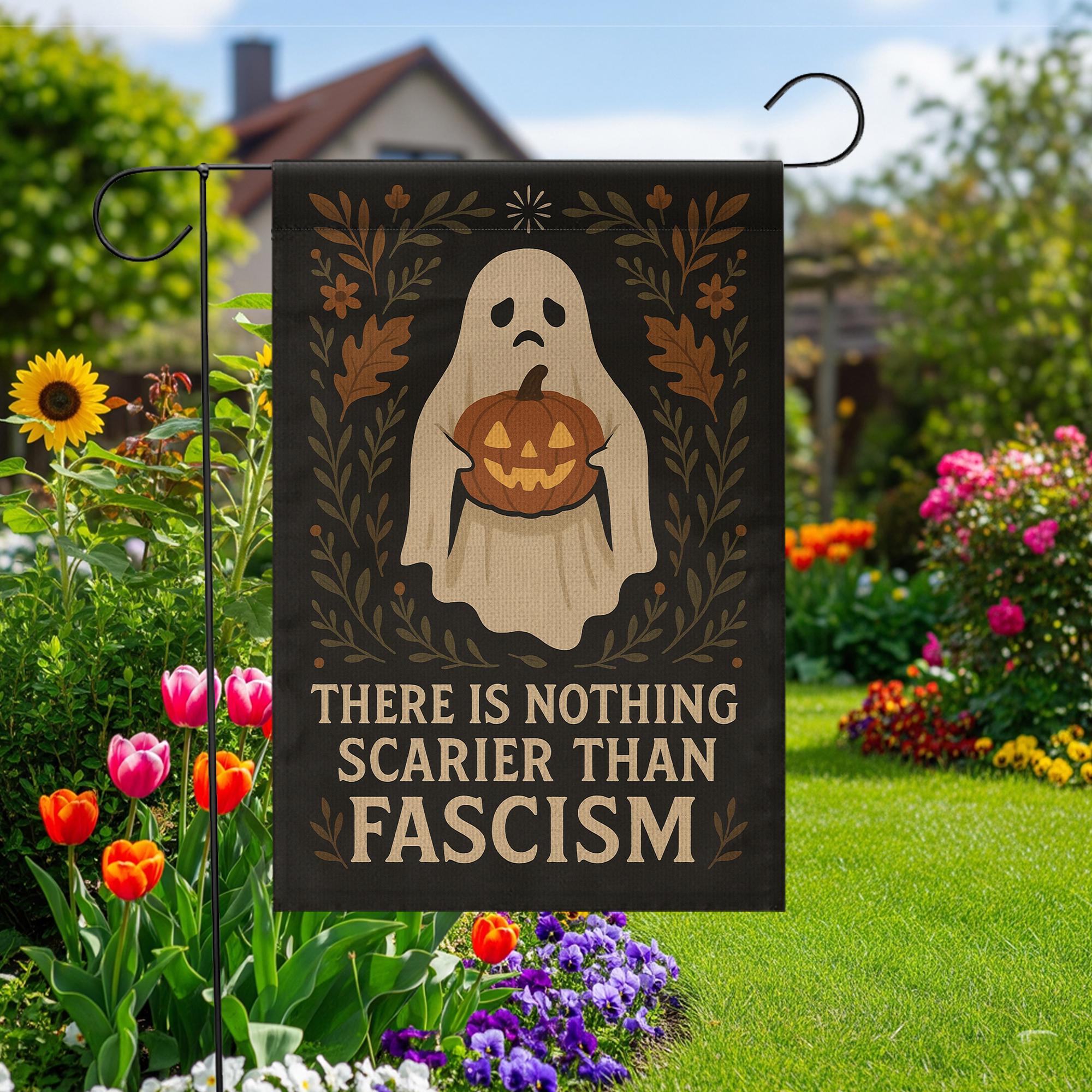 Halloween Garden Flag with Ghost and Pumpkin: Anti Fascism Outdoor Yard Decoration