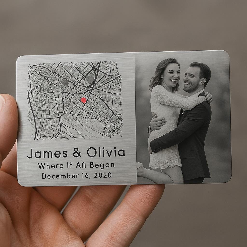 Personalized Metal Wallet Card, Custom Photo and Map Design, Keepsake Anniversary Gift