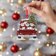 Personalized Family Christmas Ornament with Snowmen in Truck: Custom Name Holiday Tree Decoration