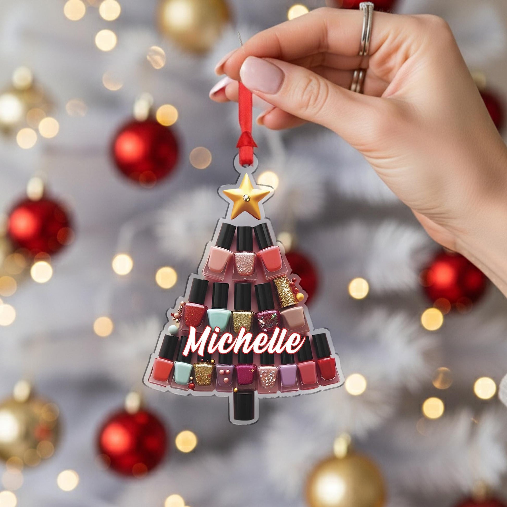 Personalized Christmas Tree Ornament, Nail Polish Design, Custom Name Hanging Decoration