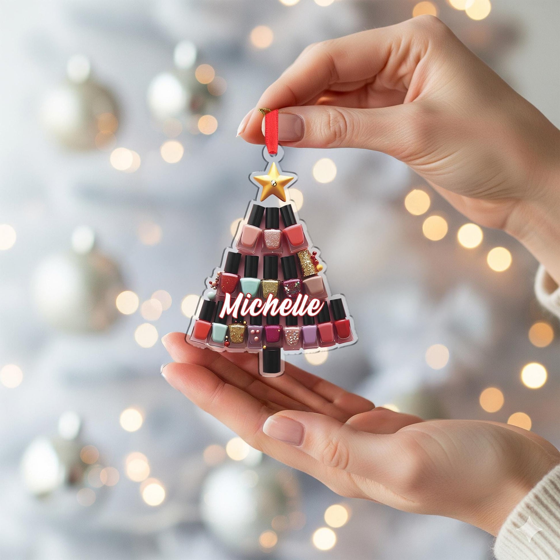Personalized Christmas Tree Ornament, Nail Polish Design, Custom Name Hanging Decoration