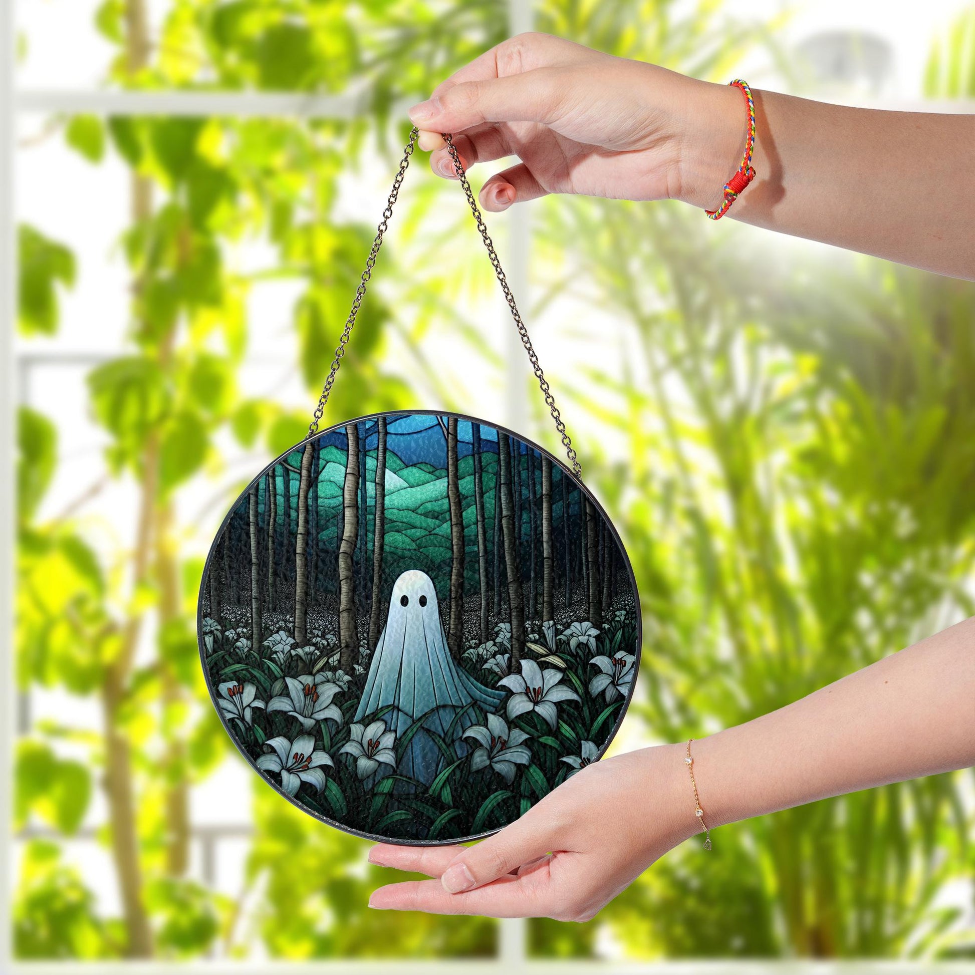 Ghost Suncatcher: Forest Lilies Window Ornament