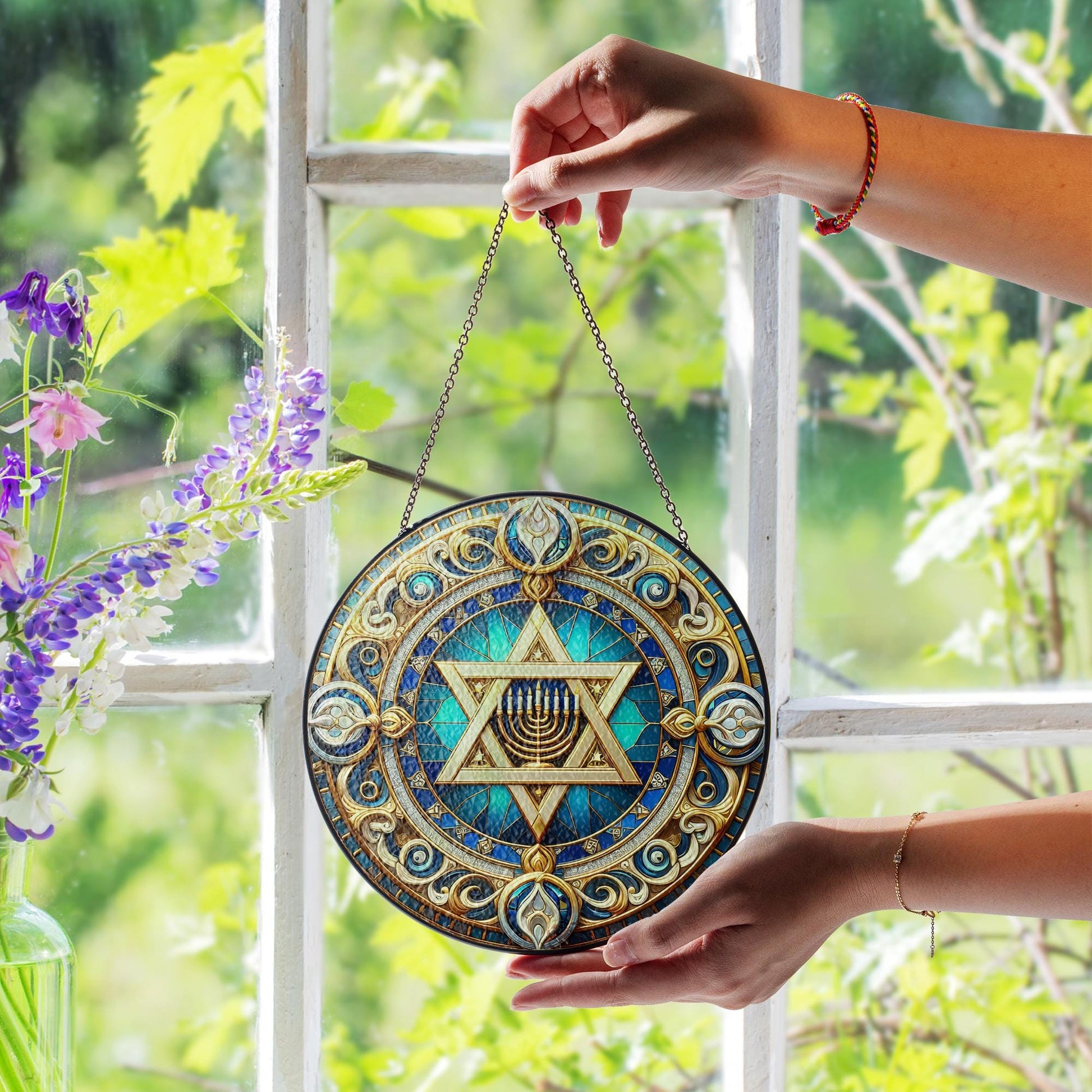 Star of David Suncatcher - Menorah Hanukkah Window Hanging Ornament