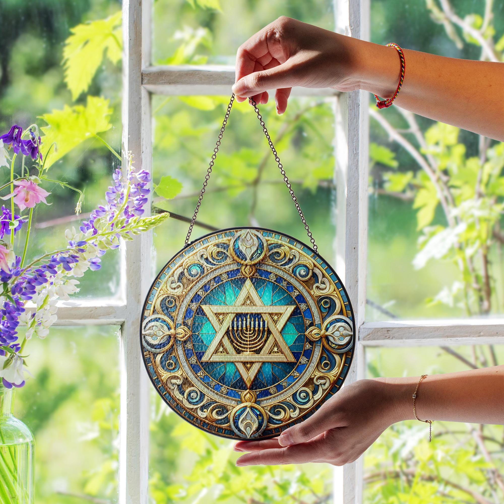 Star of David Suncatcher - Menorah Hanukkah Window Hanging Ornament