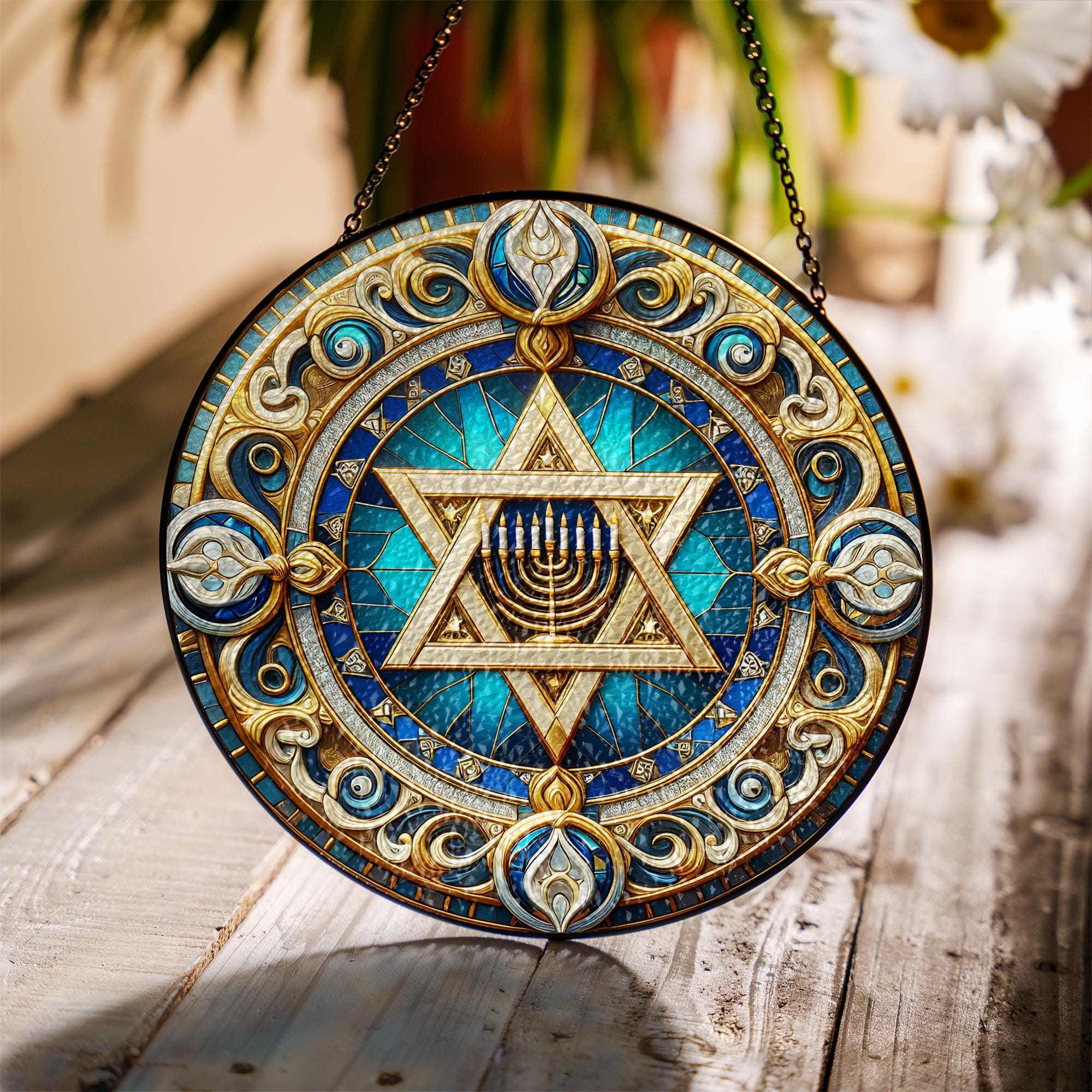 Star of David Suncatcher - Menorah Hanukkah Window Hanging Ornament