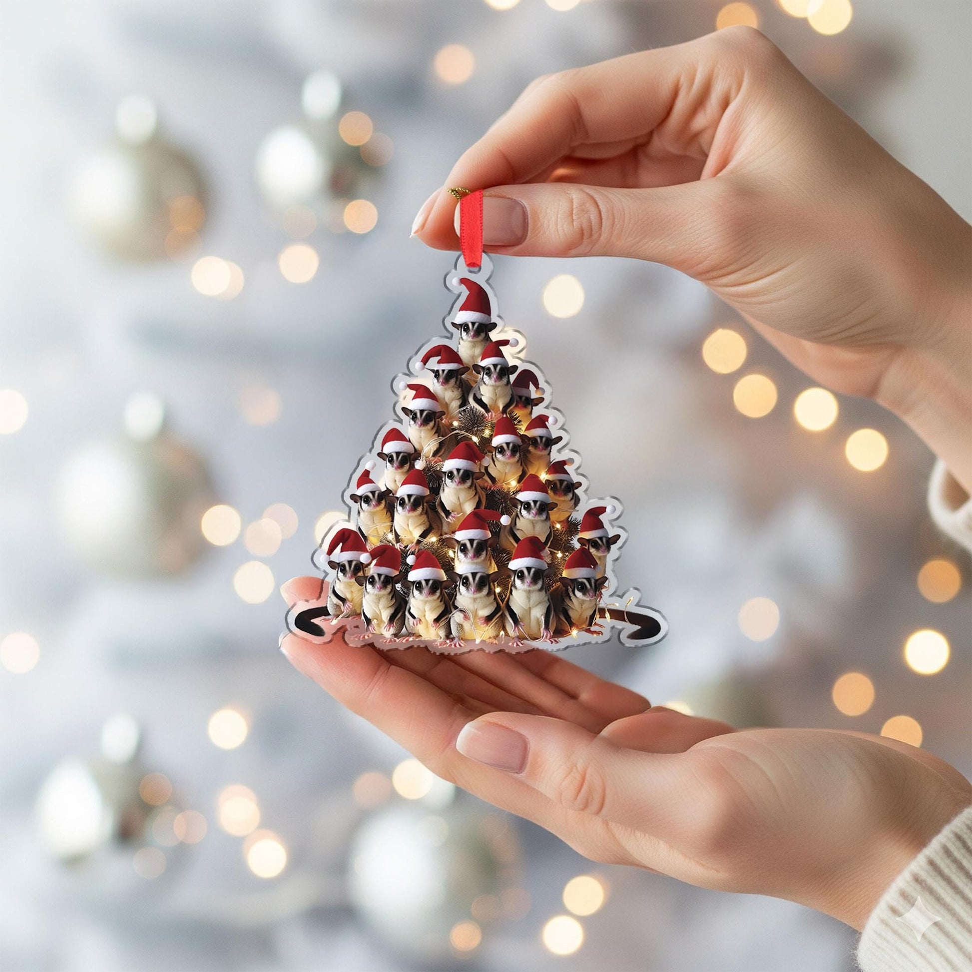 Sugar Glider Christmas Ornament - Santa Hat Holiday Tree Decoration