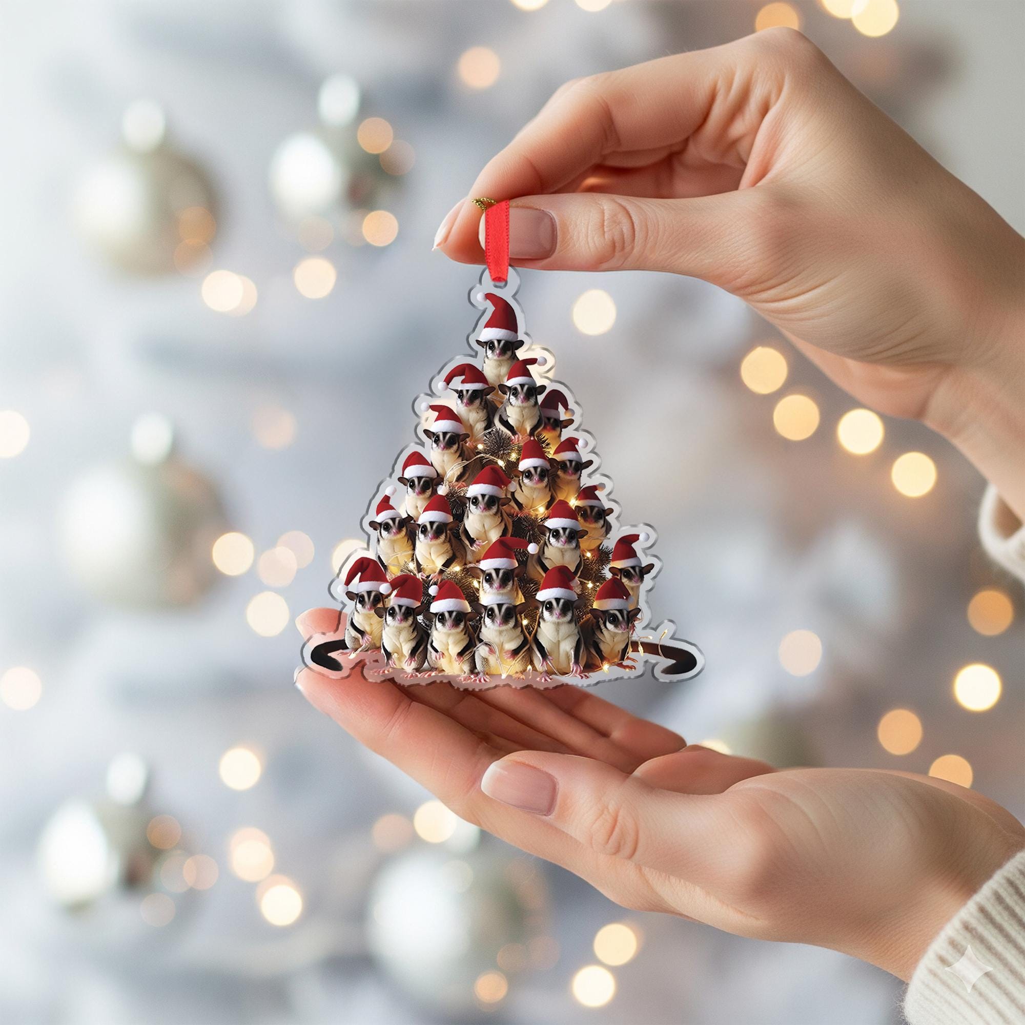 Sugar Glider Christmas Ornament - Santa Hat Holiday Tree Decoration