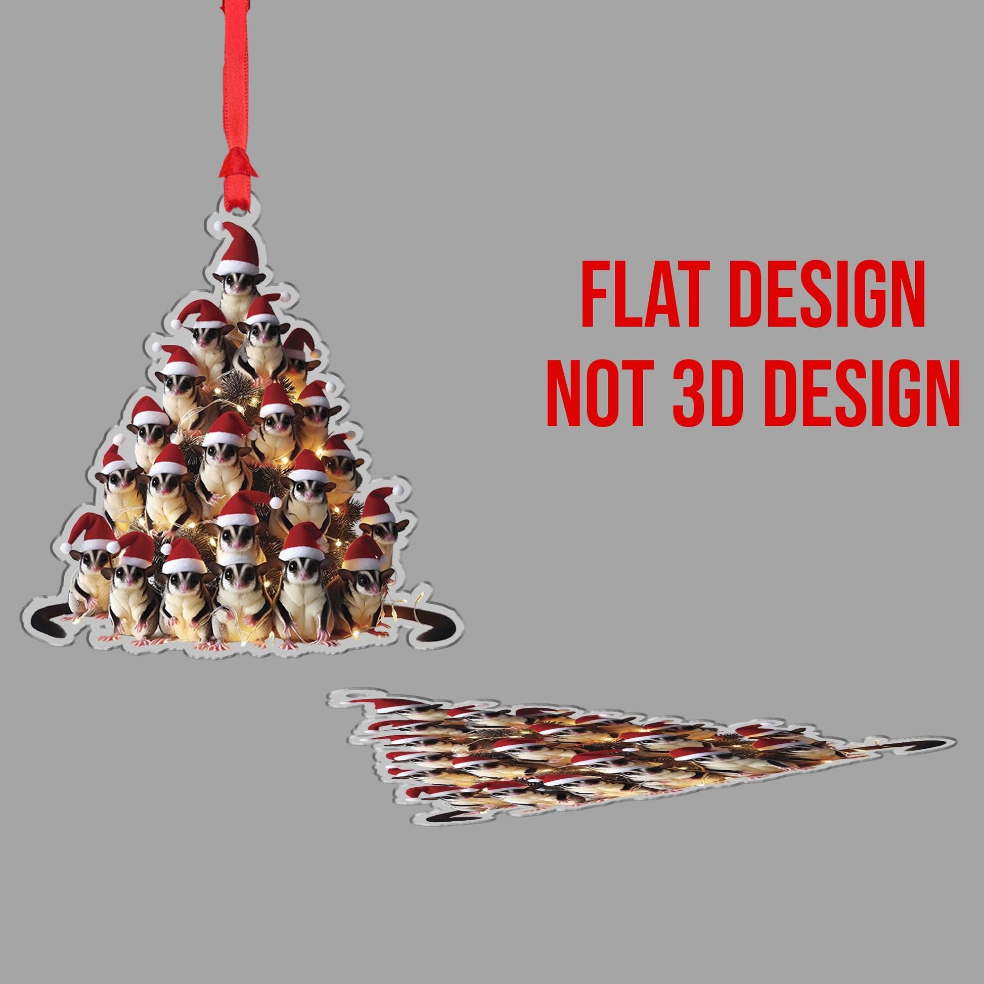 Sugar Glider Christmas Ornament - Santa Hat Holiday Tree Decoration