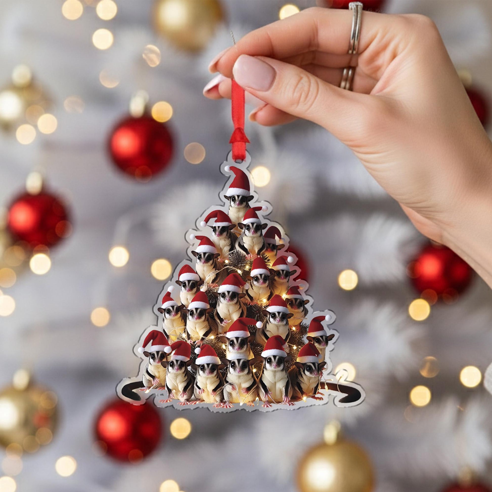 Sugar Glider Christmas Ornament - Santa Hat Holiday Tree Decoration
