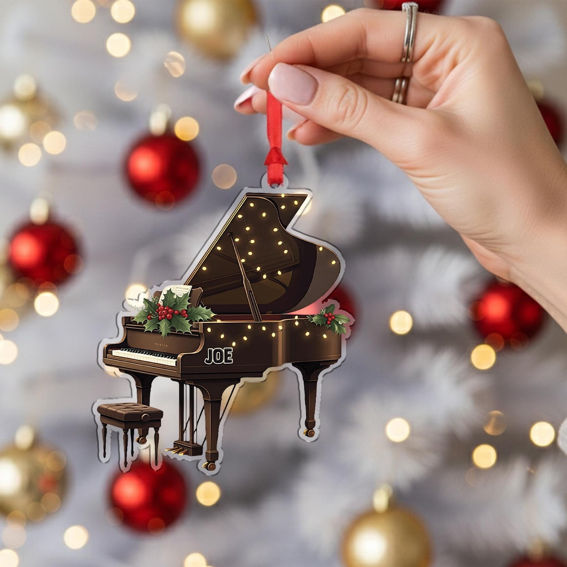 Grand Piano Christmas Ornament - Musician Holiday Tree Decoration Personalized