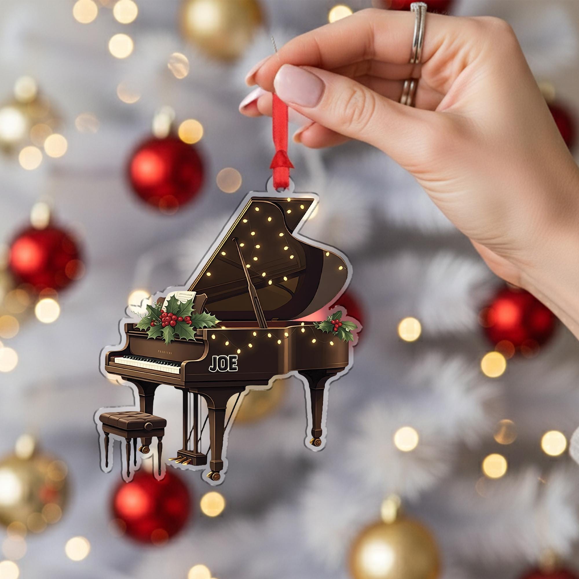 Grand Piano Christmas Ornament - Musician Holiday Tree Decoration Personalized